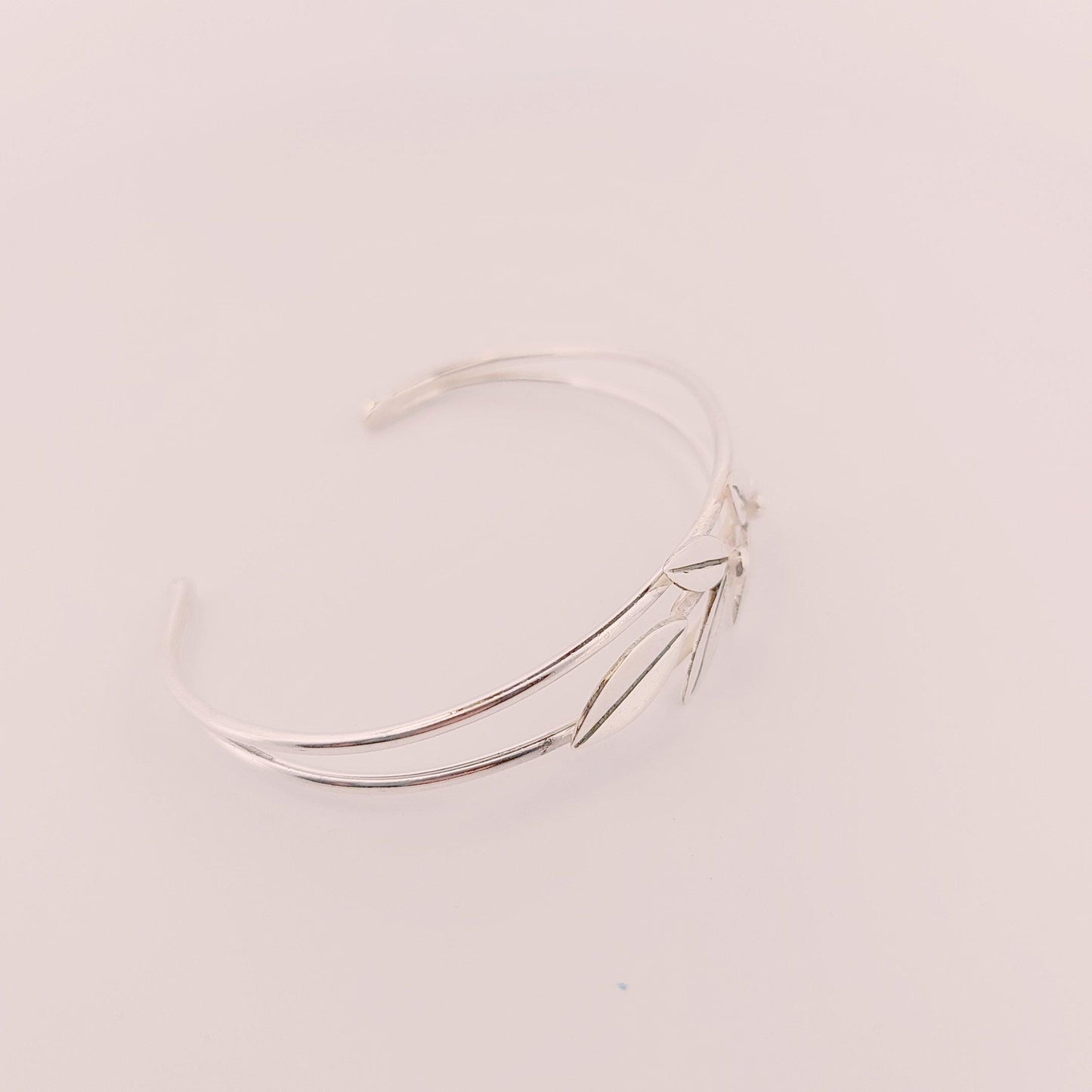 Silver Olive Leaf Bracelet: Greek Inspired Dual-Band Cuff