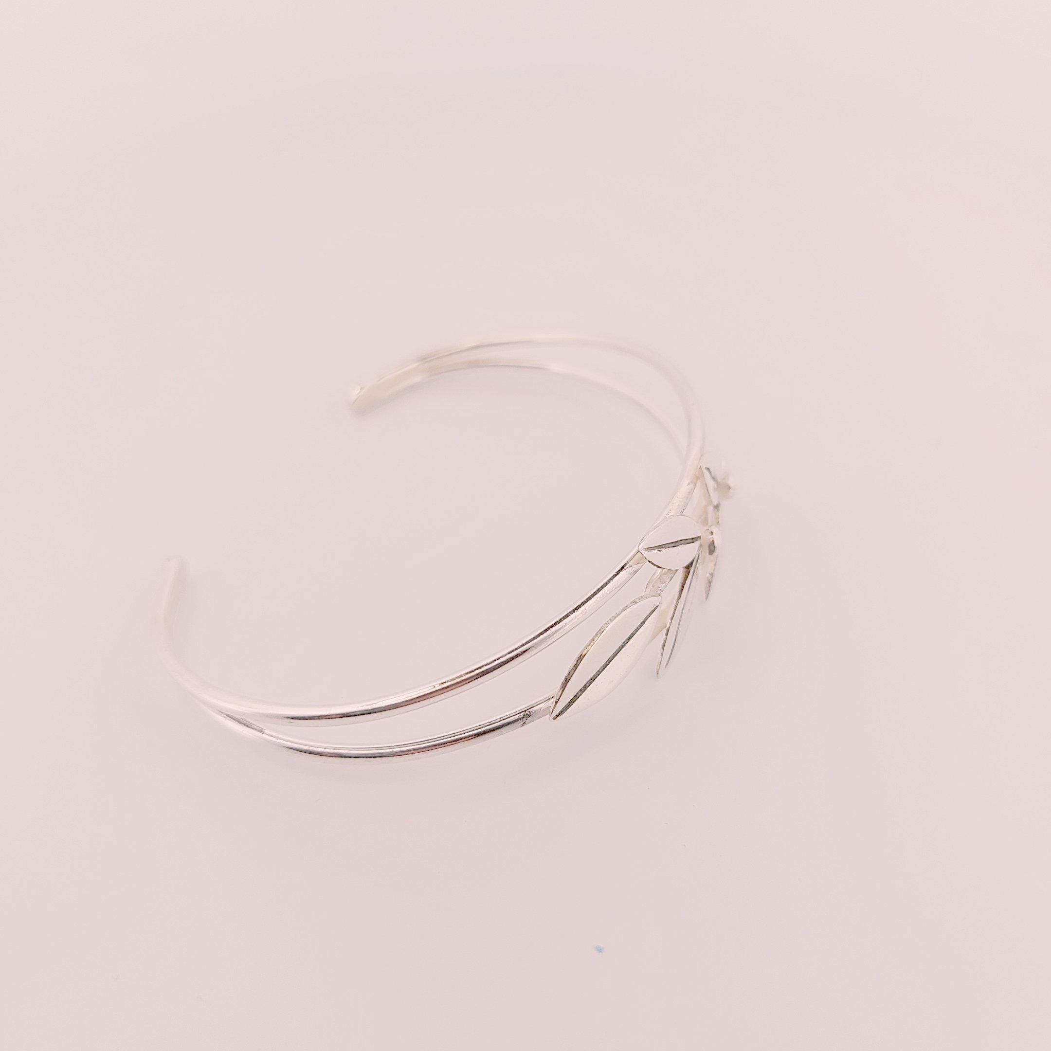 Silver Olive Leaf Bracelet: Greek Inspired Dual-Band Cuff