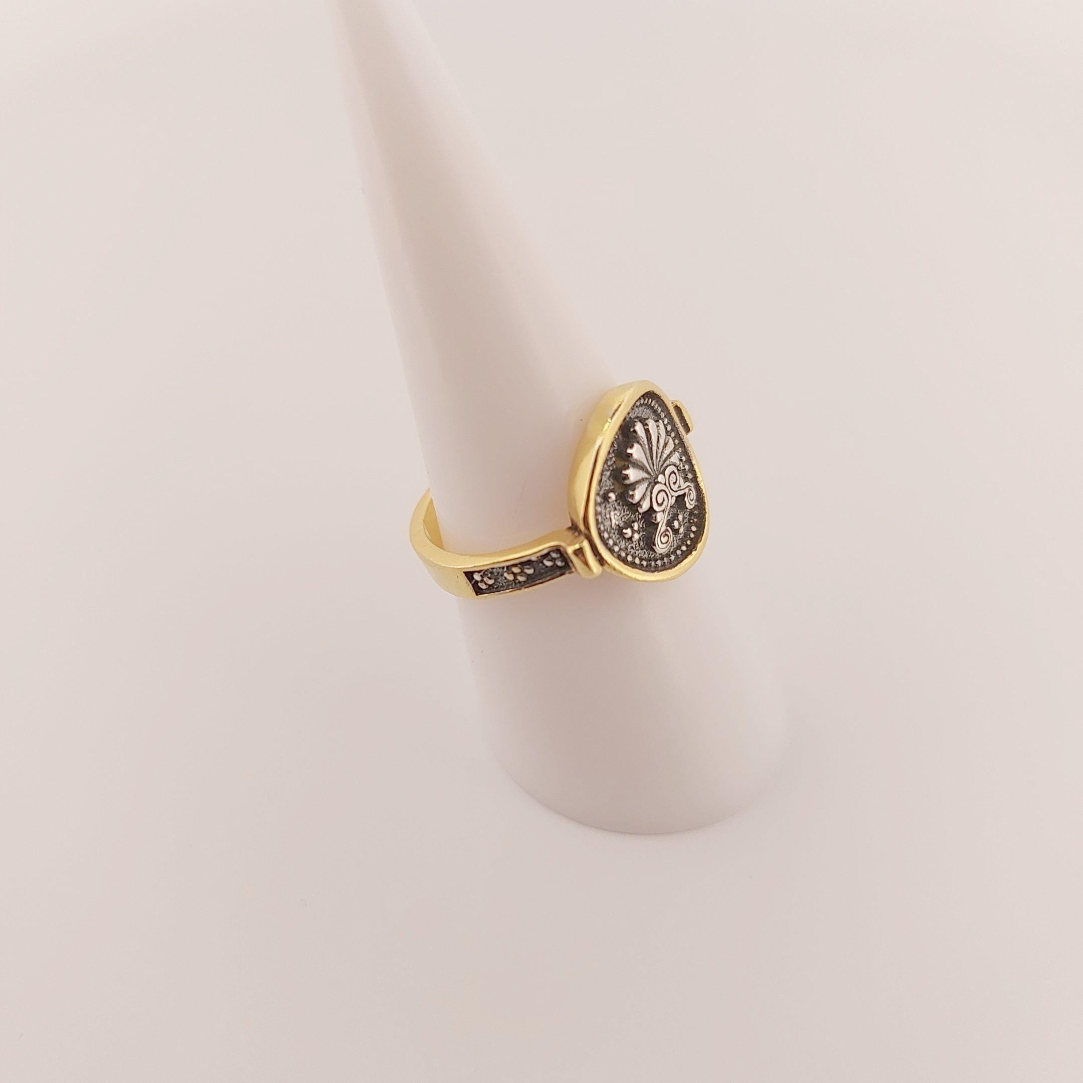 Silver Gold Plated Ring, Greek Architecture Design, Statement Ring