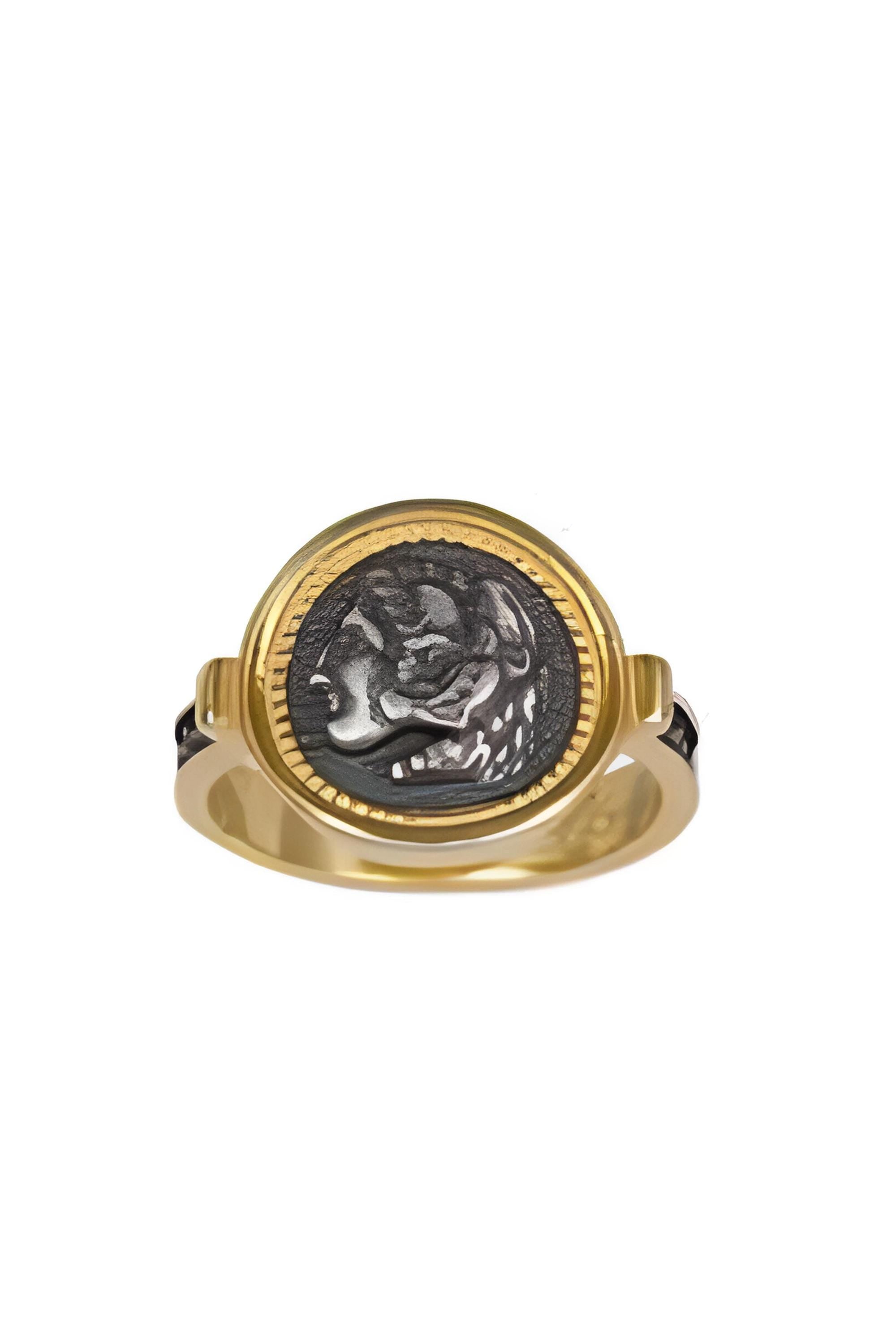 Alexander the Great Ring, Silver Gold Plated Ring, Greek History Coin Design