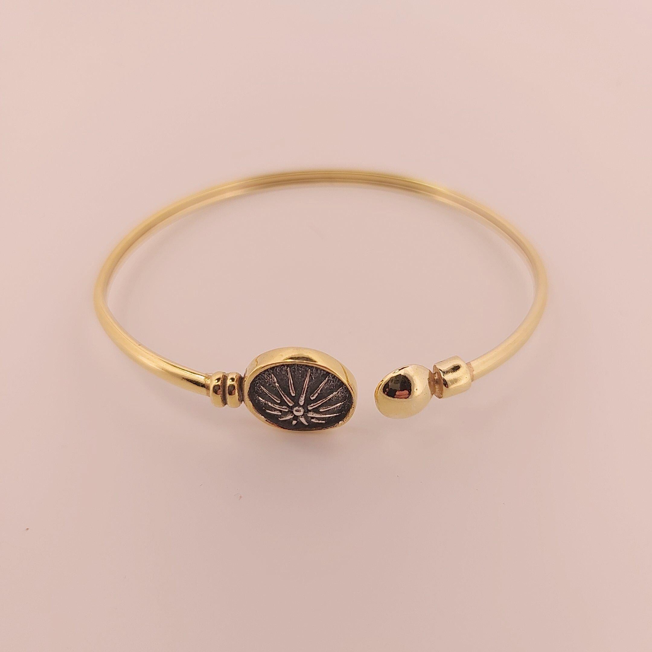 Gold Plated Vergina Star Bangle: Macedonian Sun Bracelet