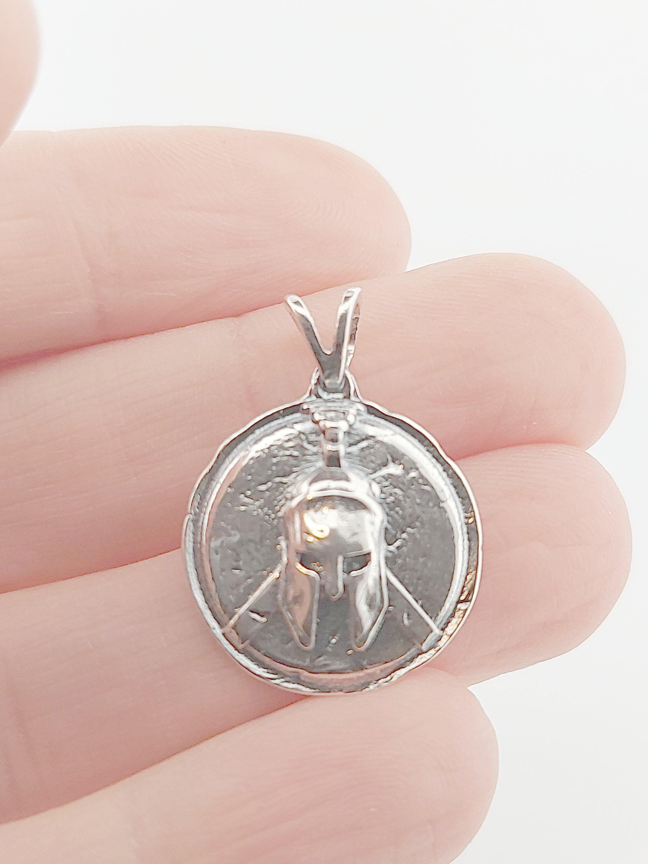 Silver Spartan Warrior Pendant: Ancient Greek Helmet Charm
