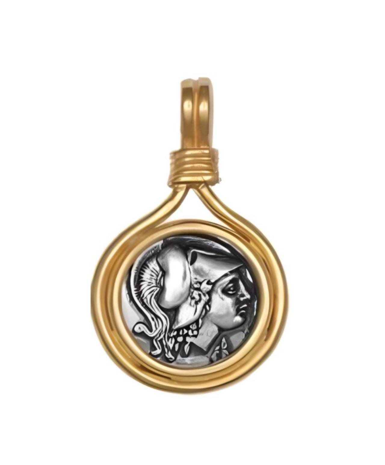 Athena Greek Goddess Bangle: Silver & Gold Coin Medallion Bracelet