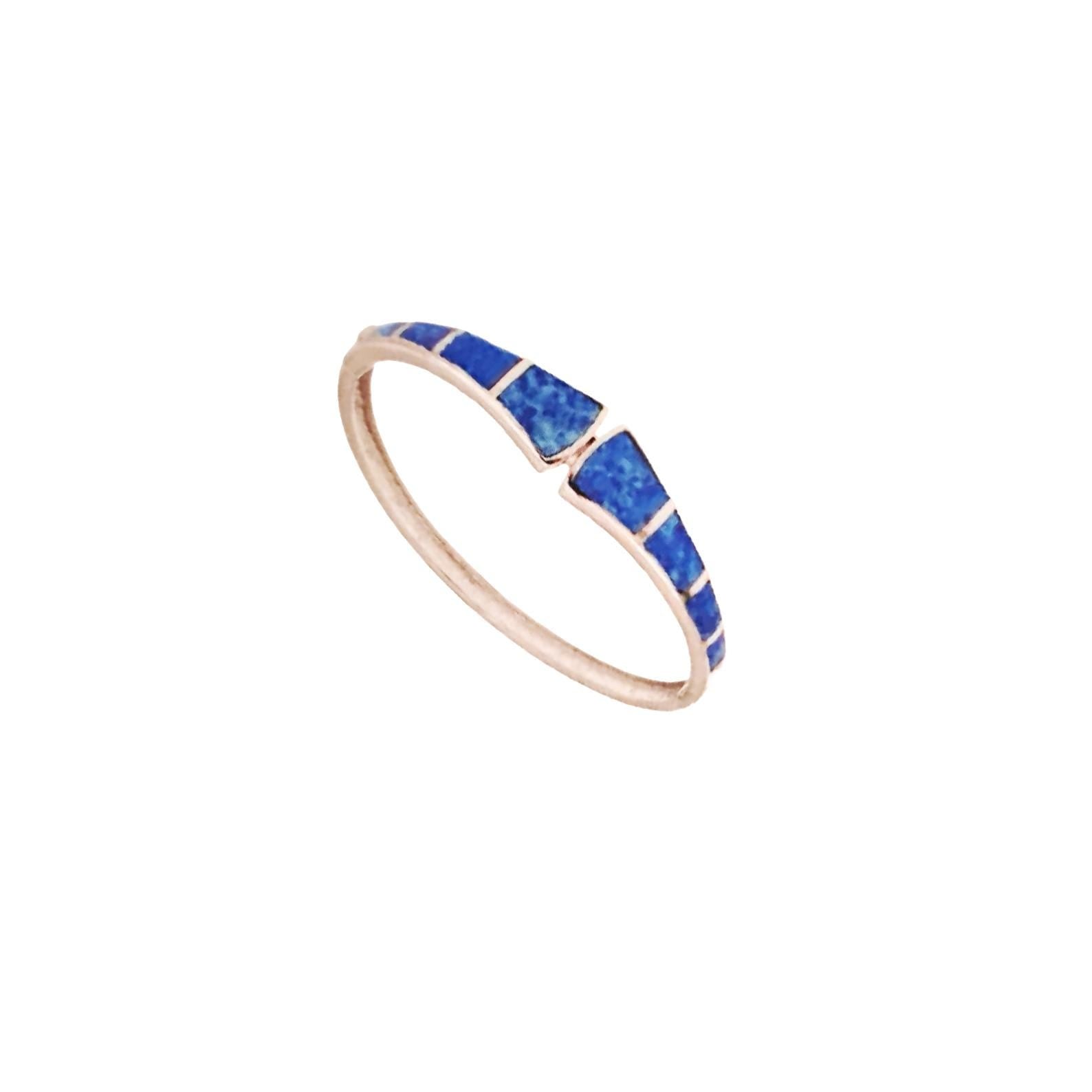 Blue Opal Bracelet, Silver Bangle, Inspired by Greek Colors
