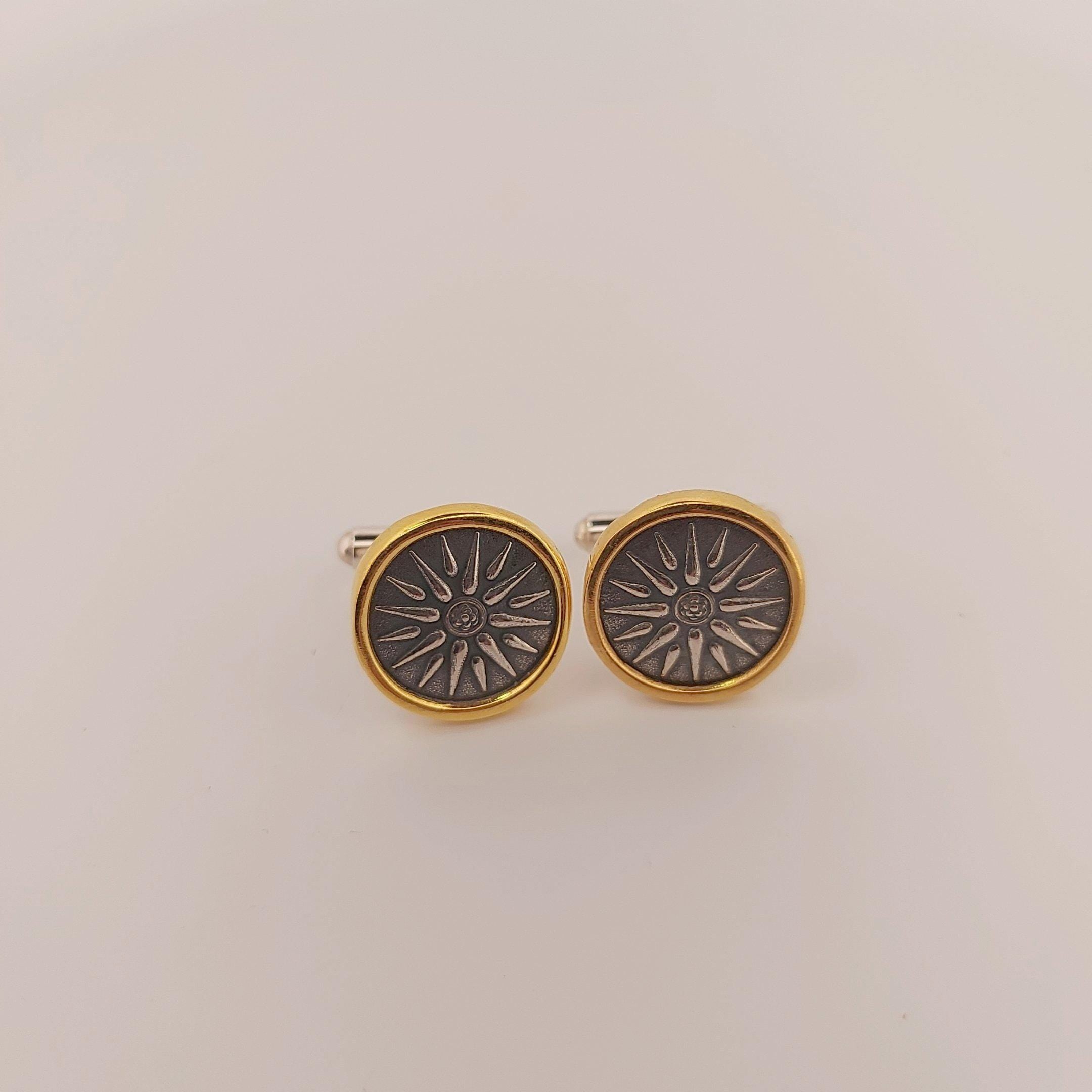 Vergina Sun Cufflinks: Gold & Silver Macedonian Star Cufflinks