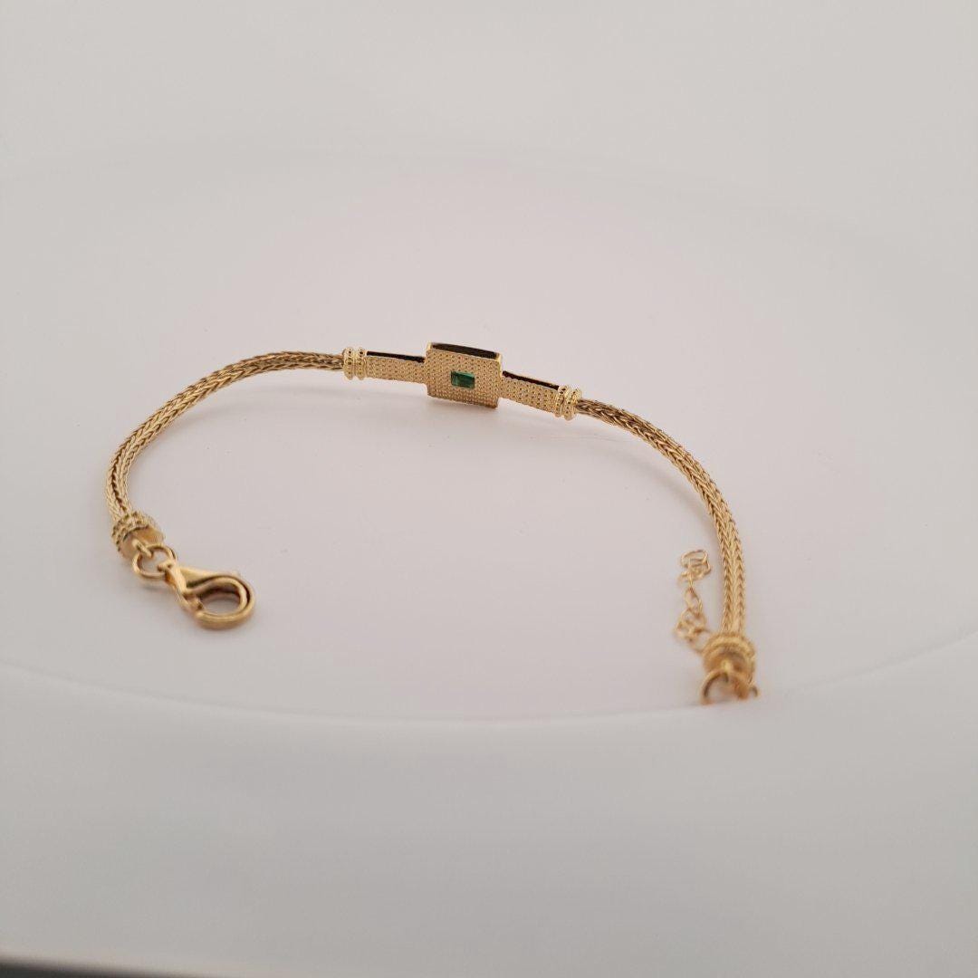 Byzantine Bracelet – Gold Plated Chain Sterling Silver Jewelry With Green Gemstone