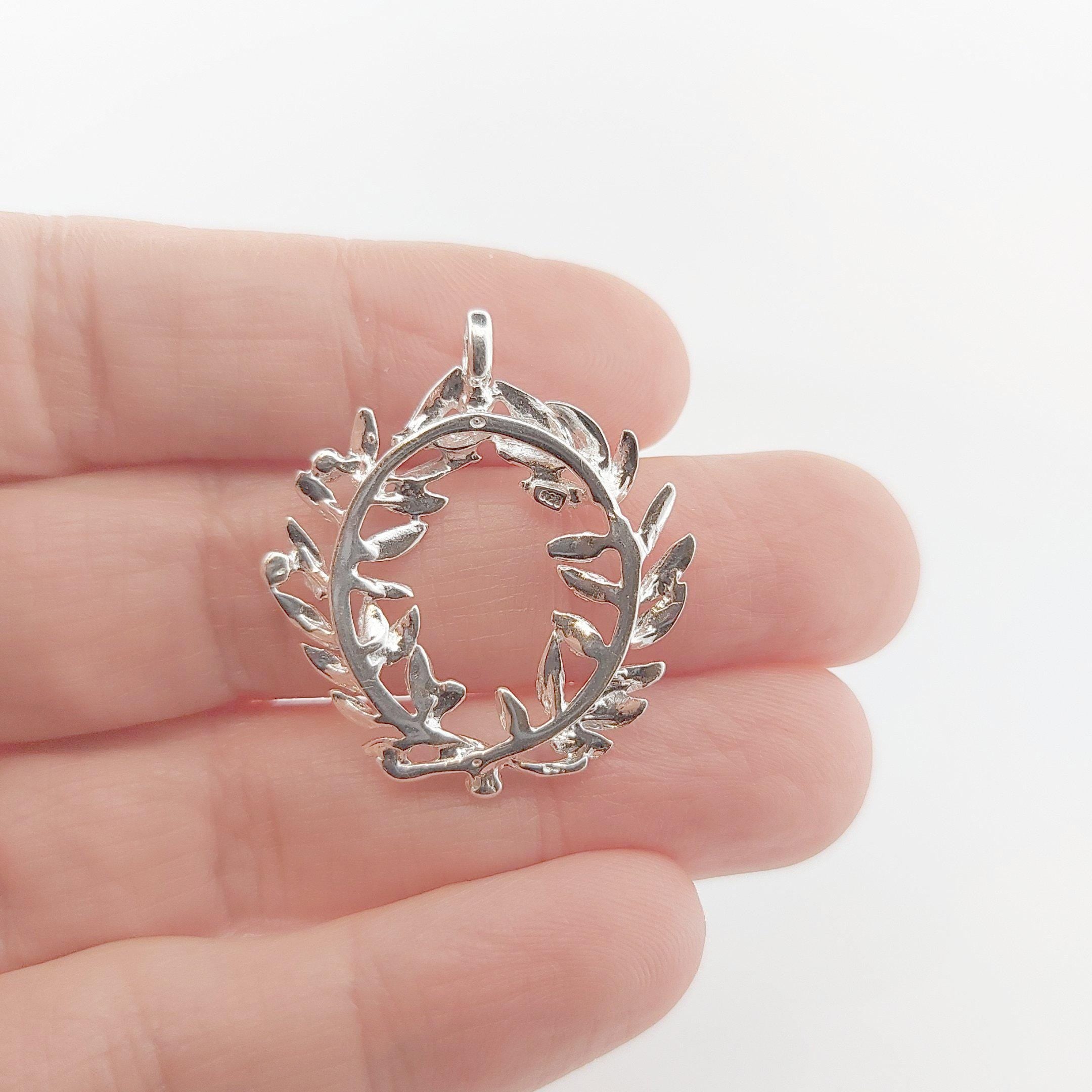 Greek Olive Wreath Sterling Silver Pendant, Leaf Silver Charm