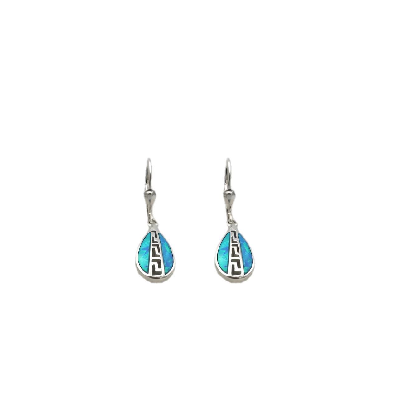 Opal Dangle Earrings: Handcrafted Greek Key Sterling Silver Jewelry