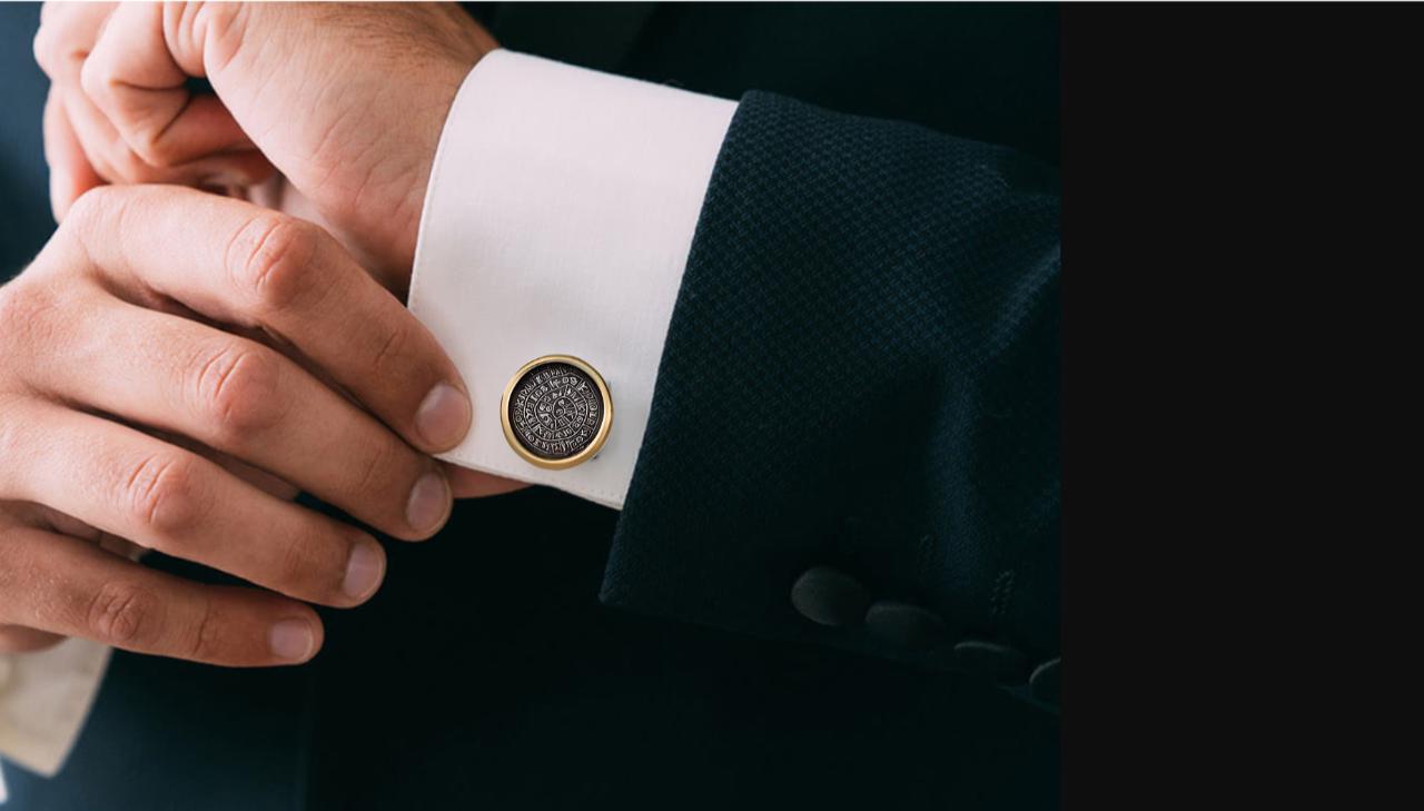 Phaistos Disc Cufflinks: Silver & Gold Plated Minoan Design