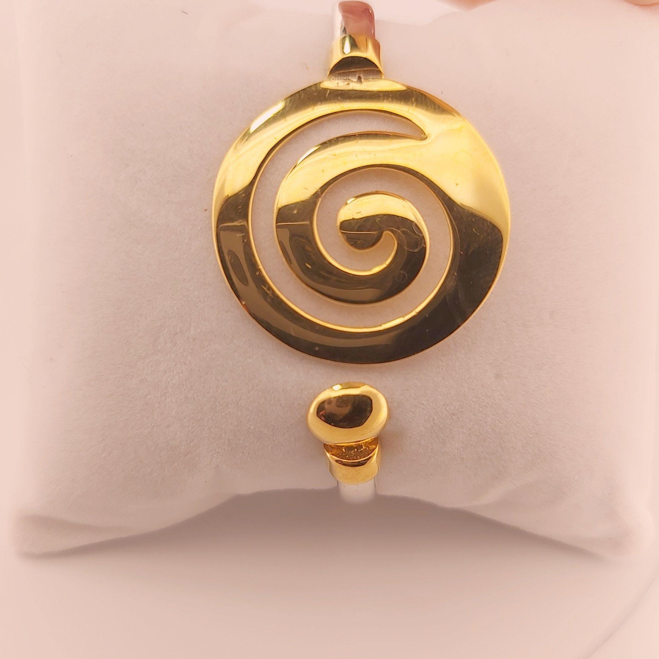 Gold Plated Spiral Bangle Bracelet: Greek Key Meander Design