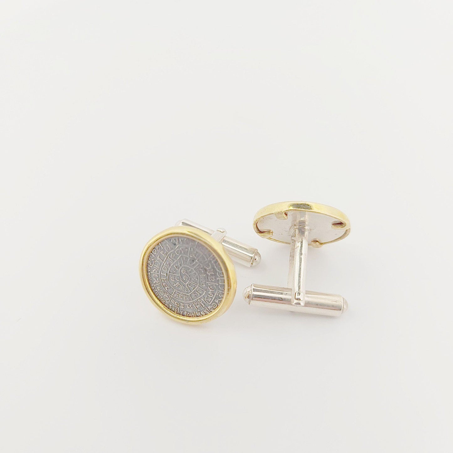 Phaistos Disc Cufflinks: Silver & Gold Plated Minoan Design