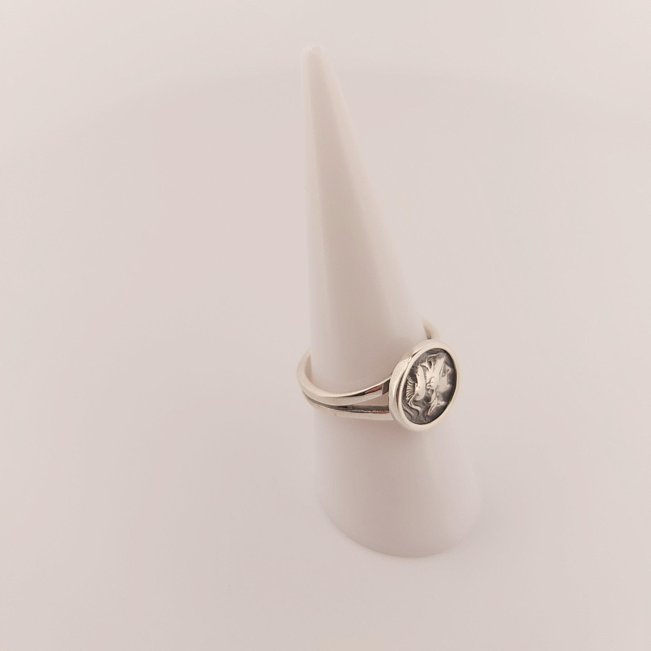 Goddess Athena Signet Ring, Sterling Silver, Greek Mythology Design