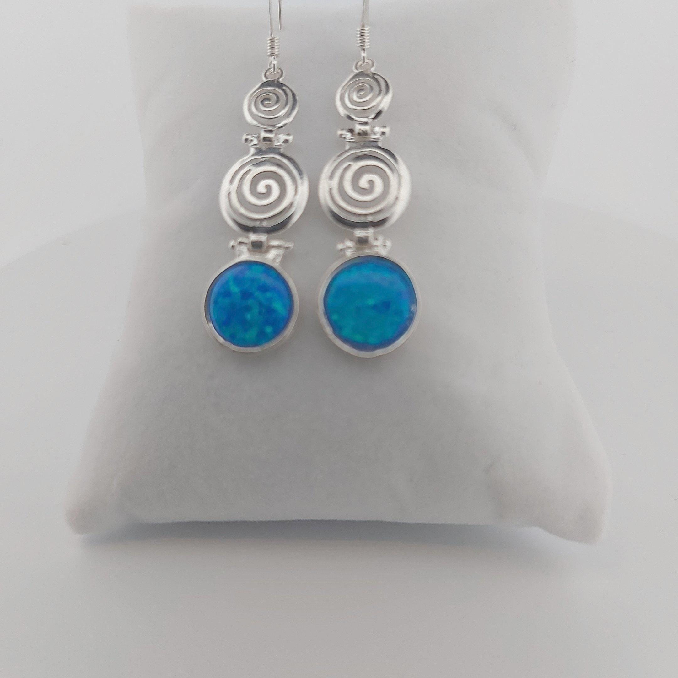 Sterling Silver Greek Spiral Earrings: Meander Key Dangle, Handmade in Greece