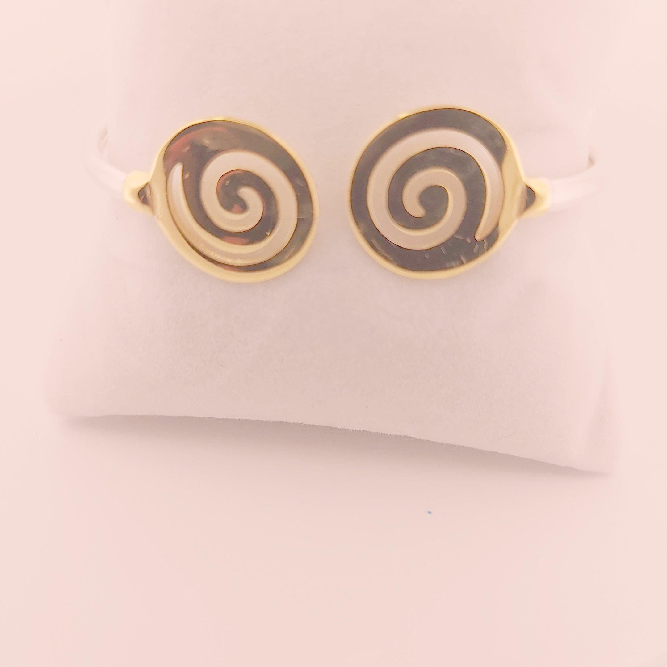 Gold Plated Spiral Bangle Bracelet: Greek Key Meander Design