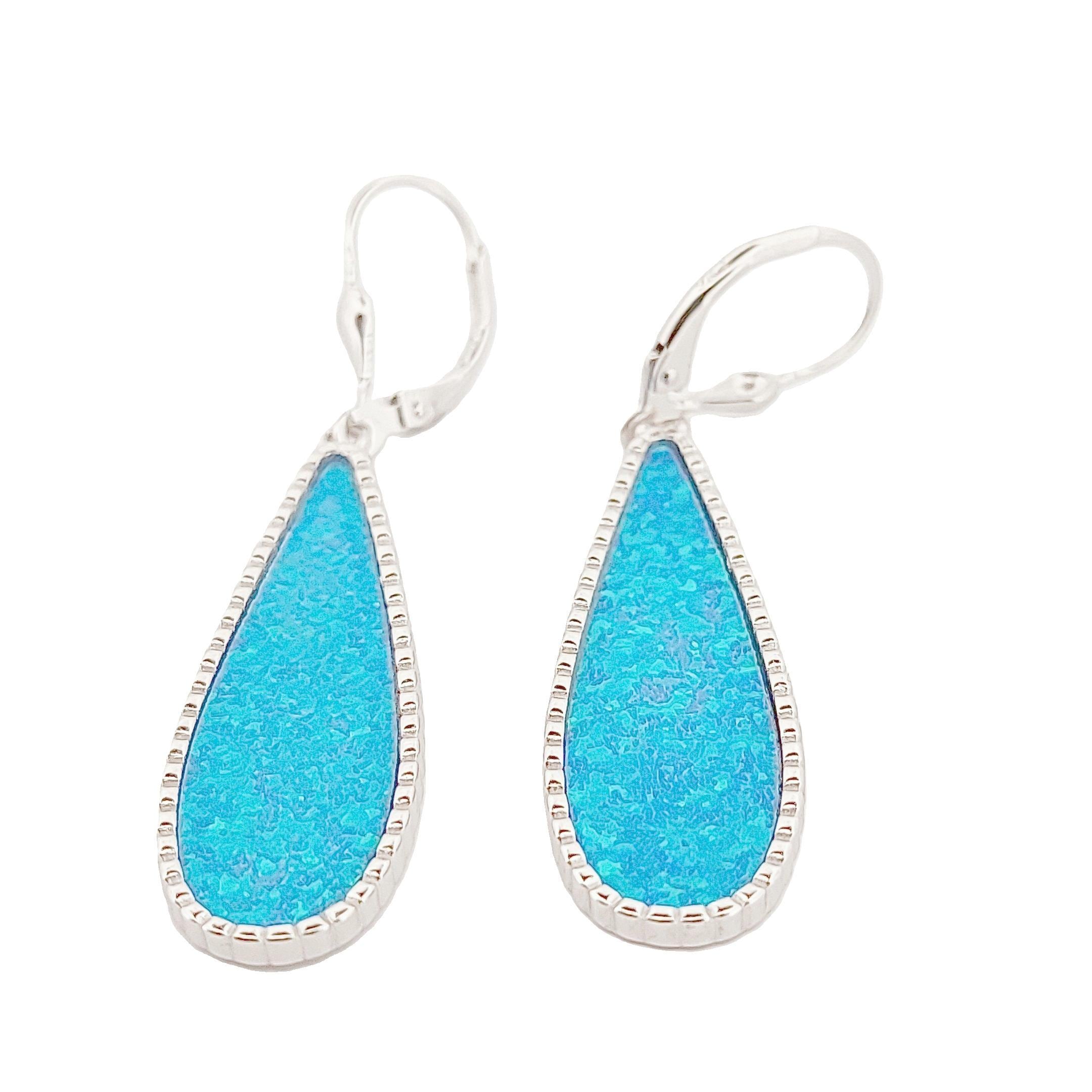 Sterling Silver Blue Opal Teardrop Earrings: Greek-Inspired Dangle