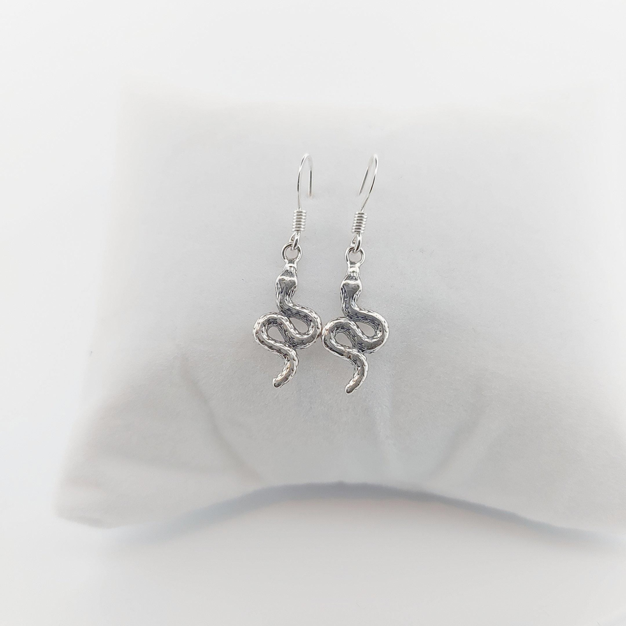 Sterling Silver Snake Earrings: Greek Mythology Serpent Dangle