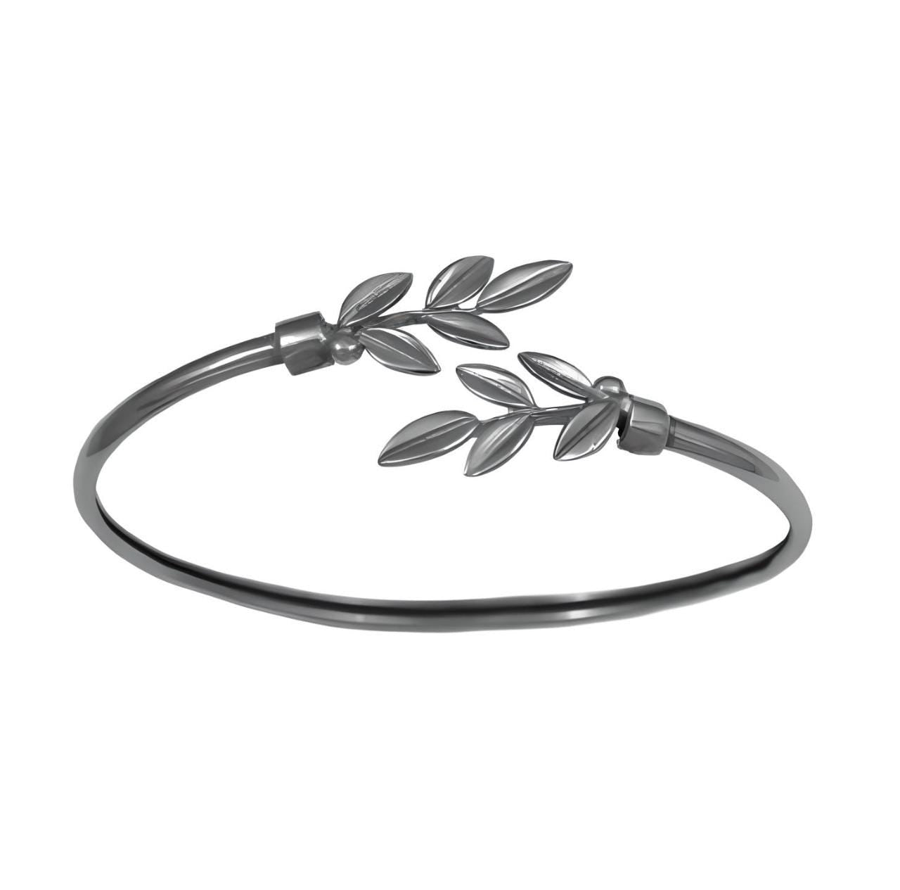 Olive Leaf Bracelet, Silver and Gold Plated Bangle, Greek Inspired Design, Leaf Motif