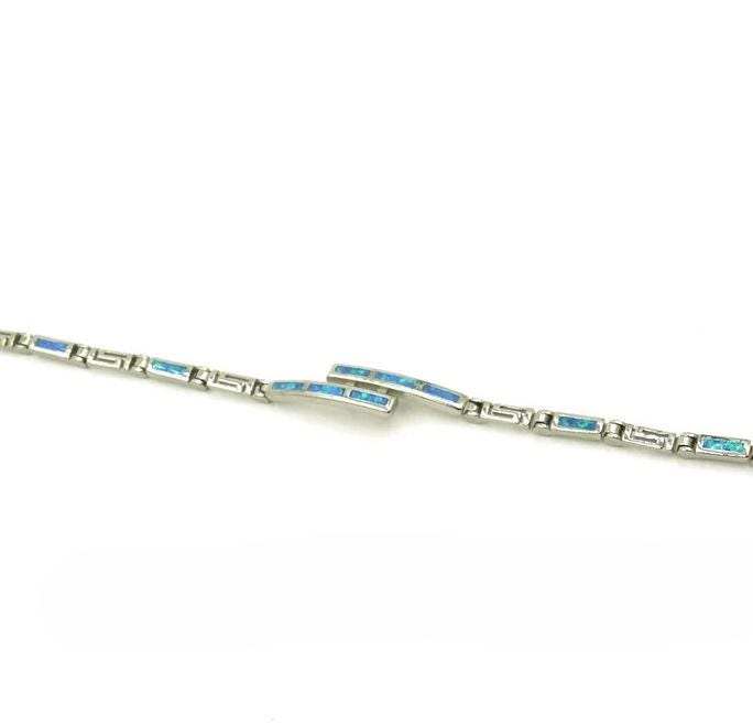 Blue Opal Greek Key Bracelet, Meander Design Bracelet