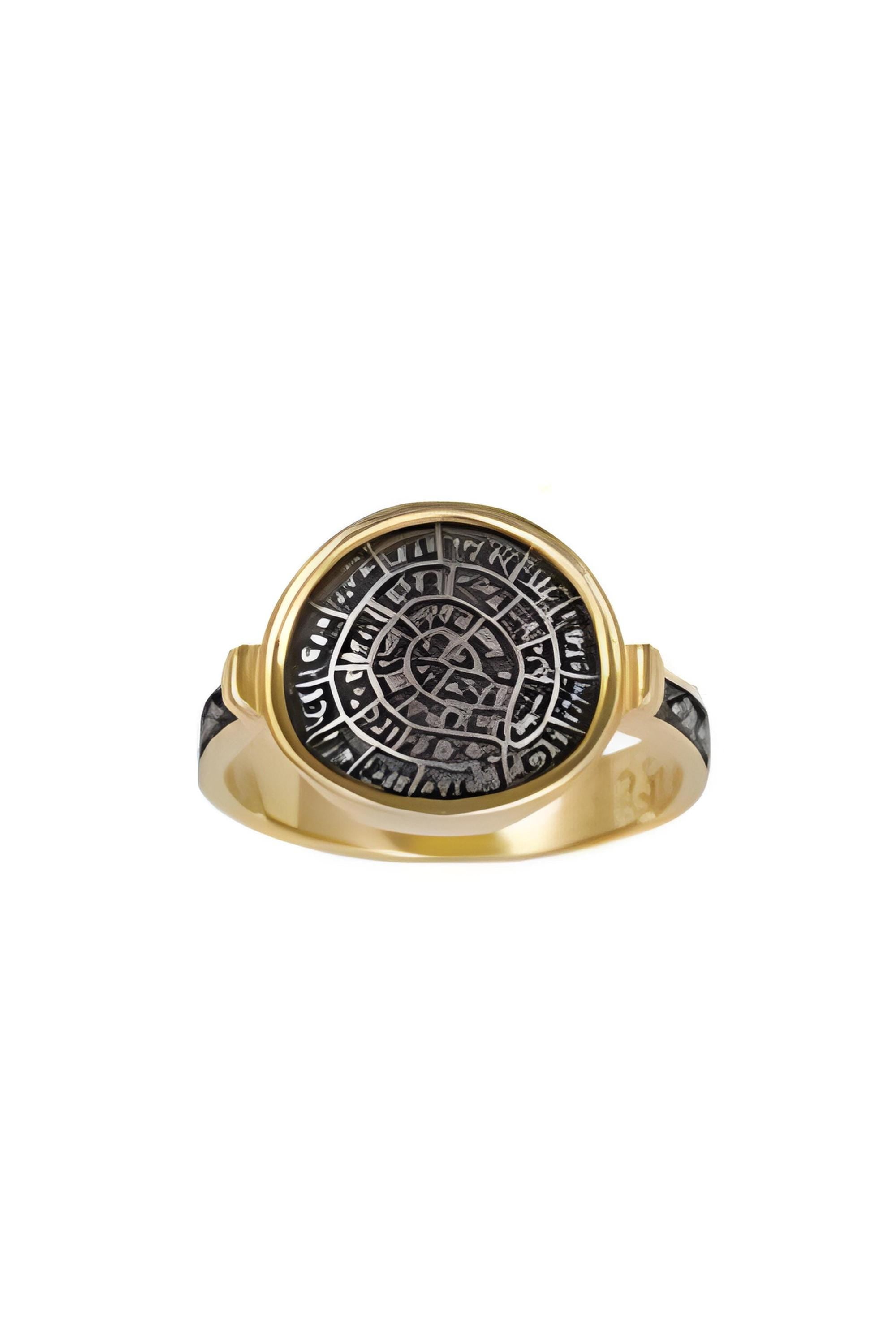 Phaistos Disc Ring, Gold Plated Ancient Greek Design, Statement Ring