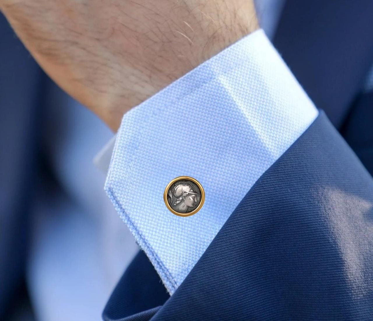 Athena Greek Coin Cufflinks: Silver & Gold Plated, Antique Design