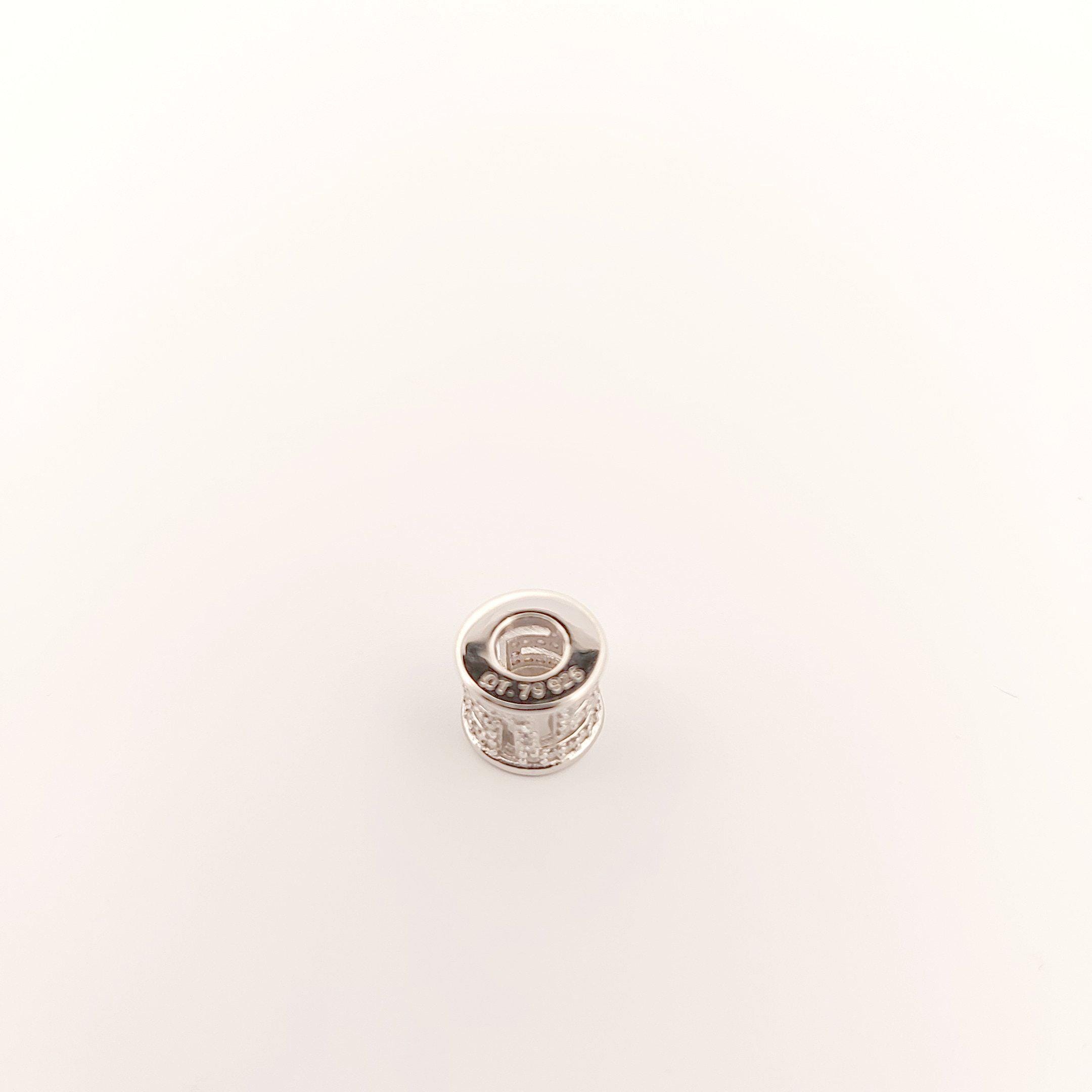 Greek Key Sparkling White Stones Charm Bead, Sterling Silver Bracelet Charm, Fits Pandora Bracelets