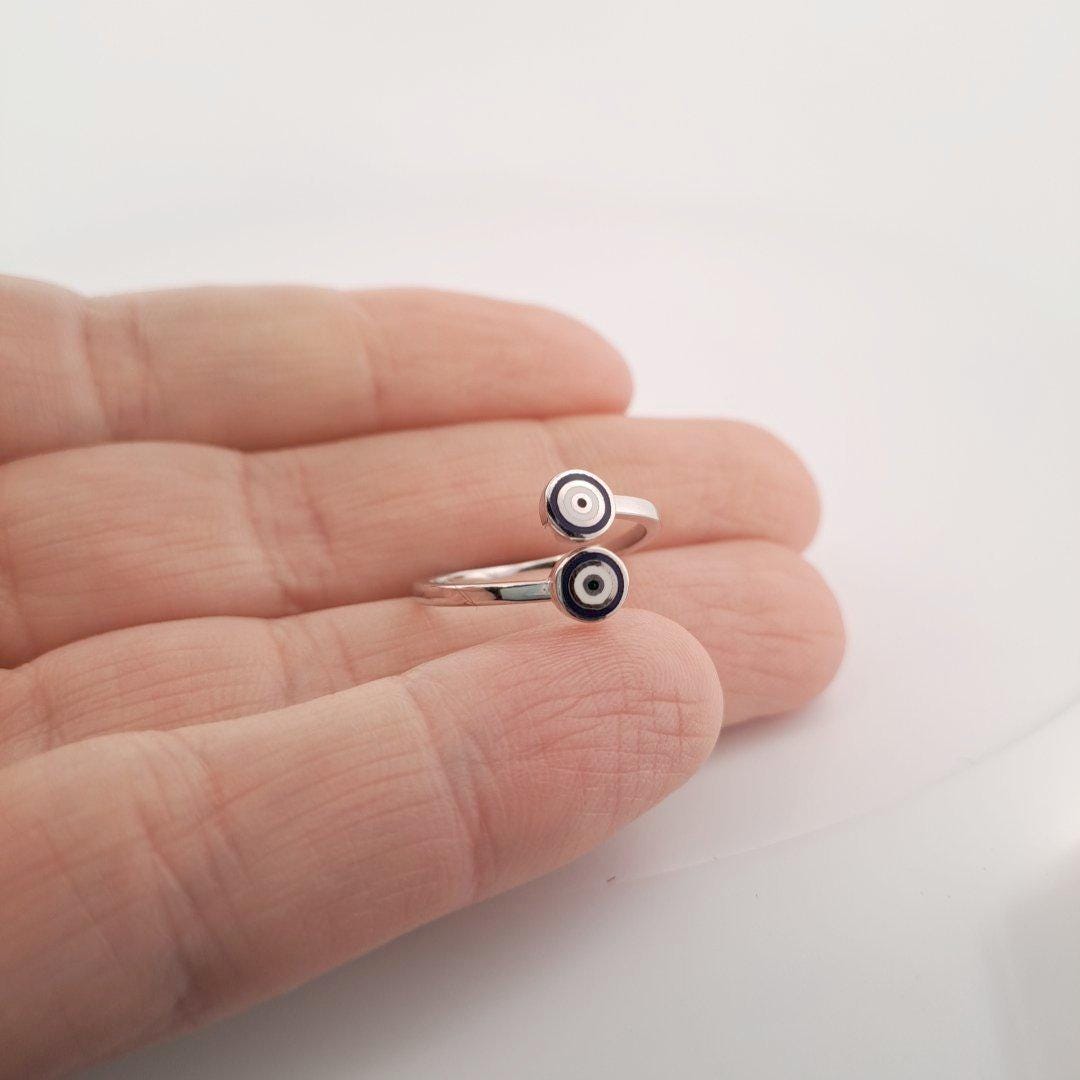 Evil Eye Ring Sterling Silver Double Eye Jewelry – Minimalist Open Band Protection