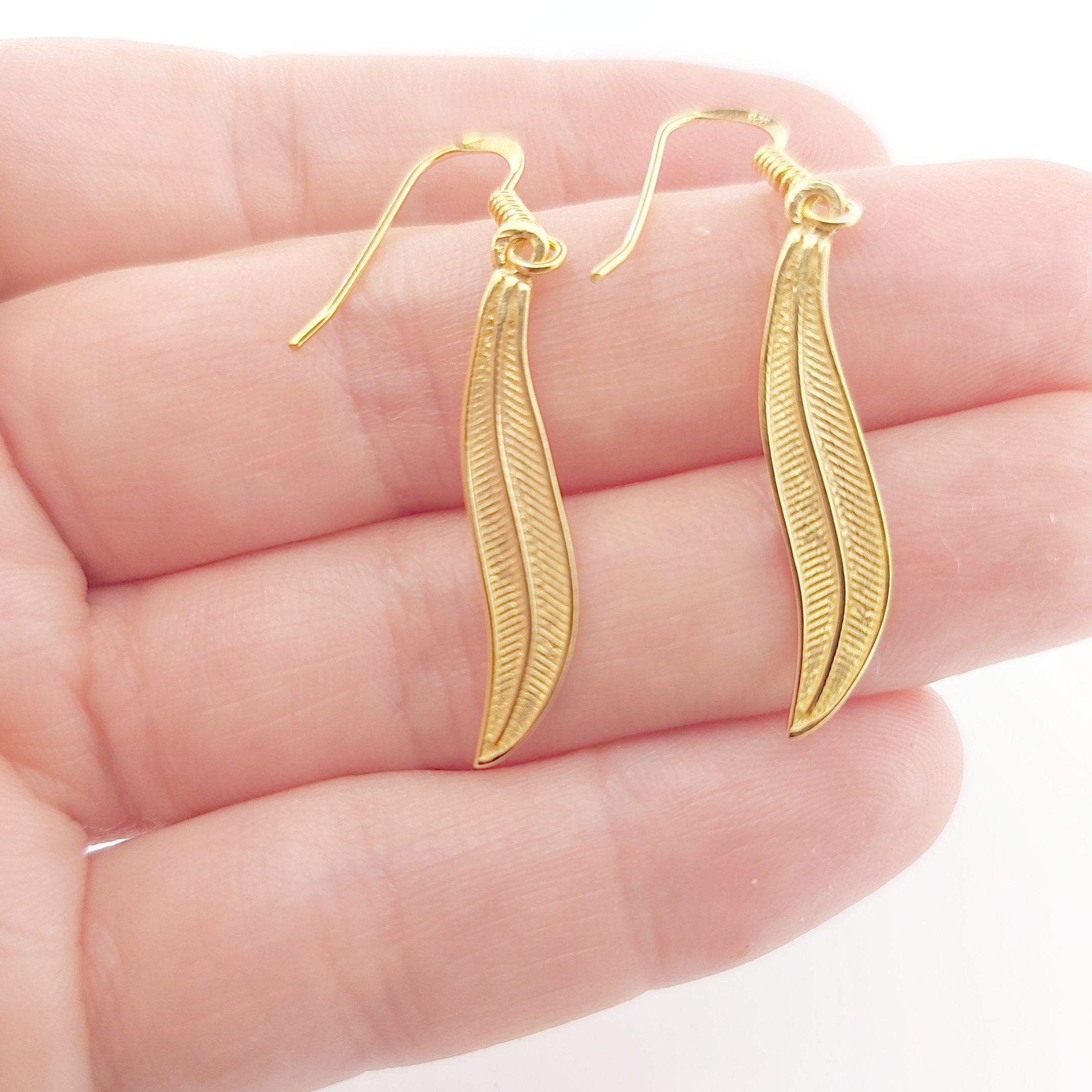 Olive Leaf Dangle Earrings, Silver Gold Plated, Ancient Greek Motif Inspired