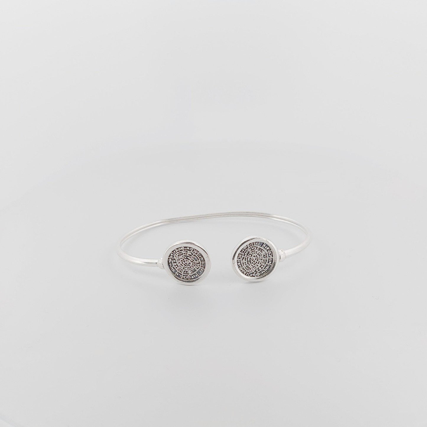 Sterling Silver Disc of Phaistos Cuff Bracelet: Ancient Greek Medallion