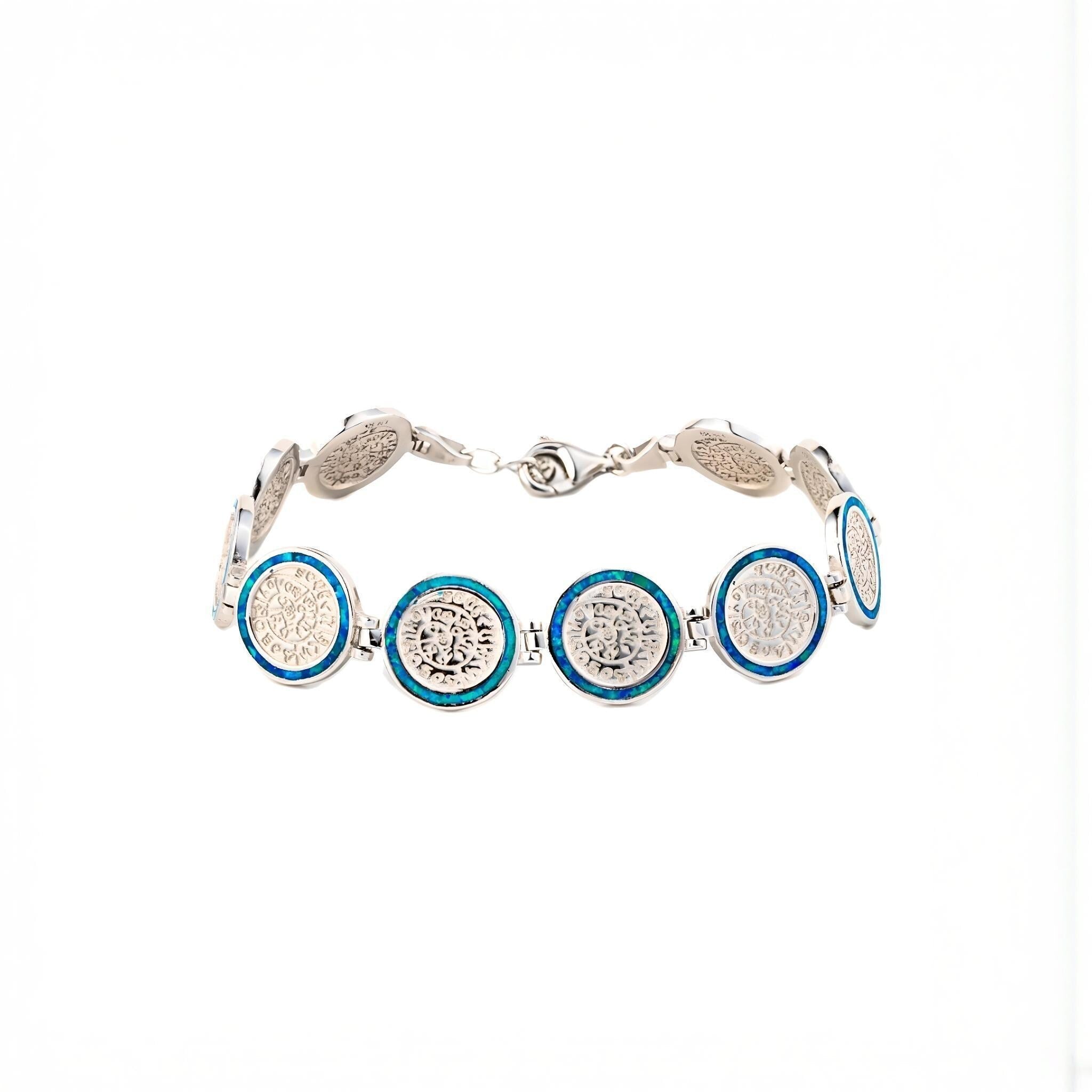 Sterling Silver Phaistos Disc Bracelet: Blue Opal Ancient Greek Jewelry