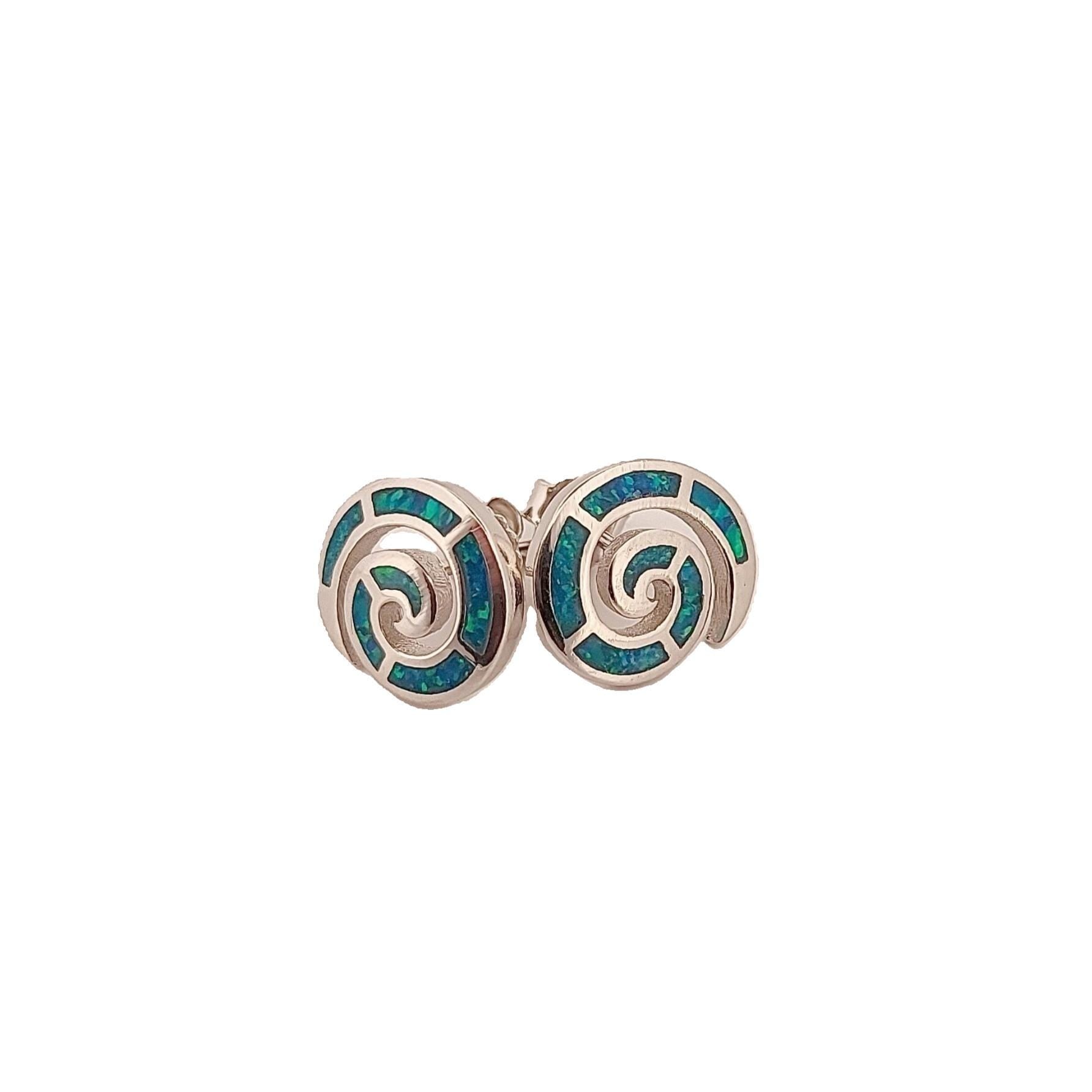 Blue Opal Greek Key Sterling Silver Stud Earrings