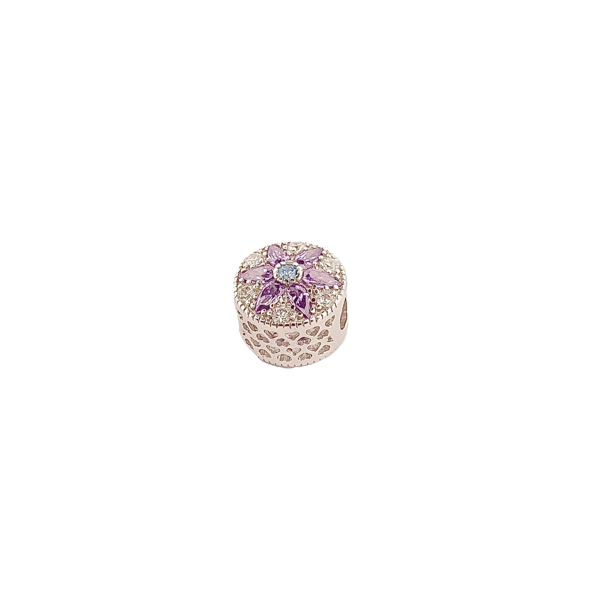 Purple Opal Flower Charm Bead: Sterling Silver Greek Design