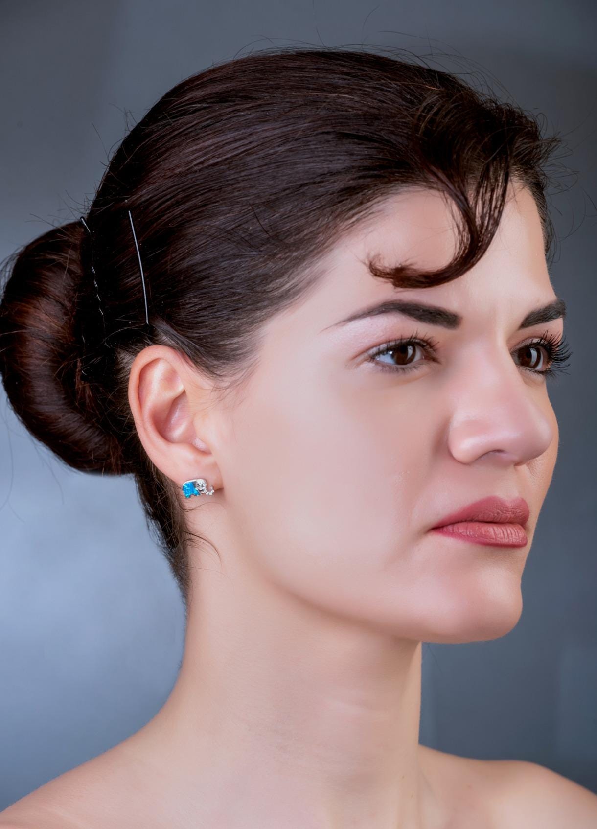 Blue Opal Elephant Stud Earrings: Sterling Silver Animal Jewelry