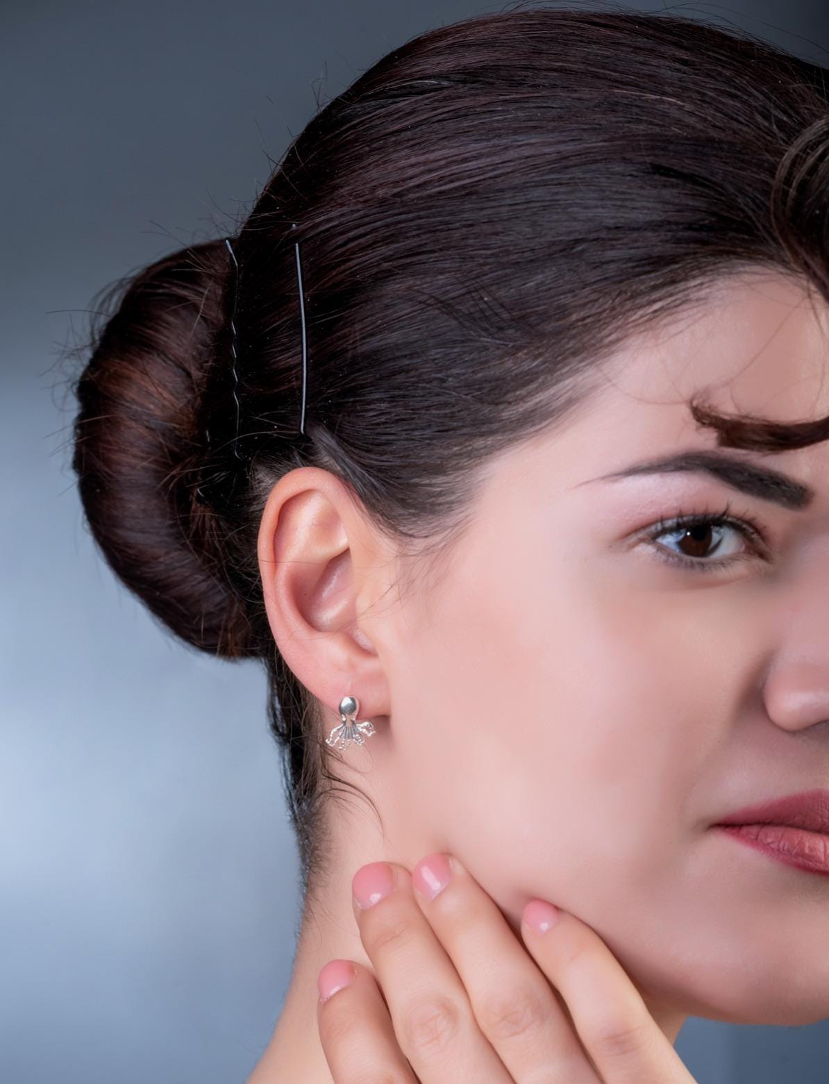 Sterling Silver Octopus Stud Earrings, Greek Mythology Inspired Design