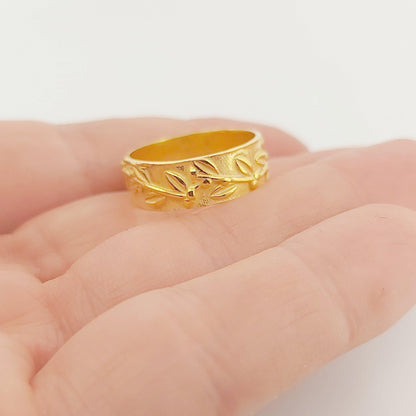 Gold Plated Adjustable Leaf Ring, Greek History Inspired Statement Ring, Ancient Motif