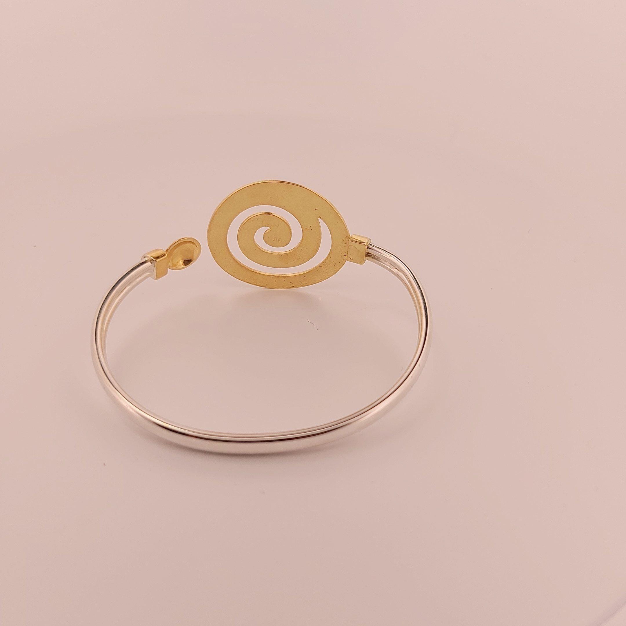 Gold Plated Spiral Bangle Bracelet: Greek Key Meander Design