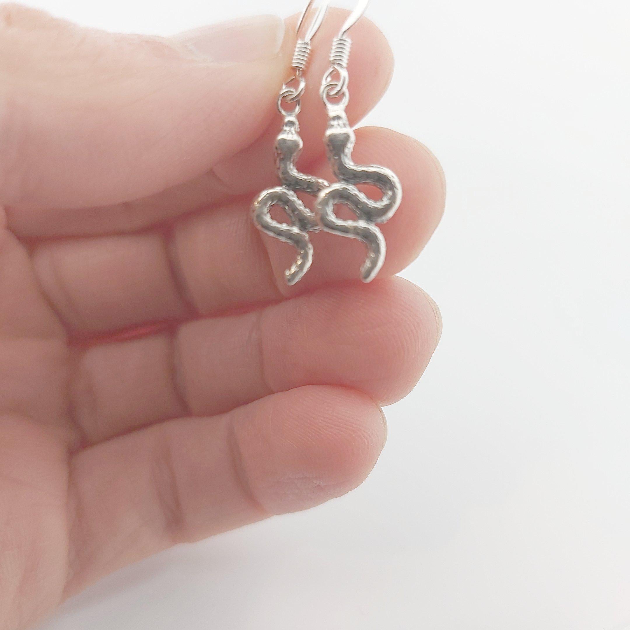 Sterling Silver Snake Earrings: Greek Mythology Serpent Dangle