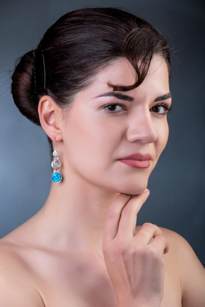 Sterling Silver Greek Spiral Earrings: Meander Key Dangle, Handmade in Greece