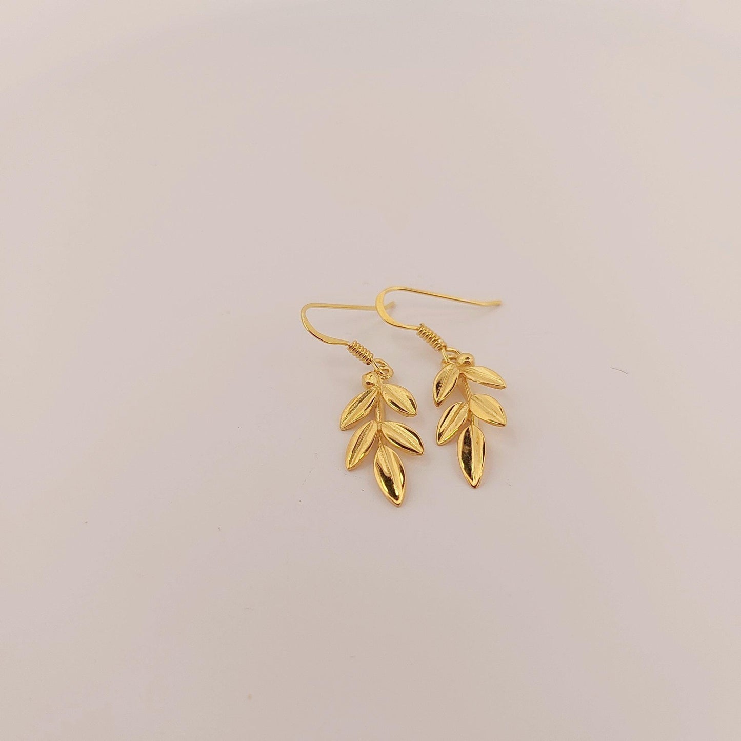 Olive Leaf Dangle Earrings, Gold Plated Greek Design, Ancient Style