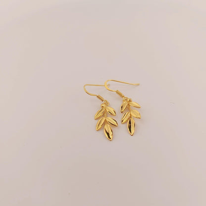 Olive Leaf Dangle Earrings, Gold Plated Greek Design, Ancient Style