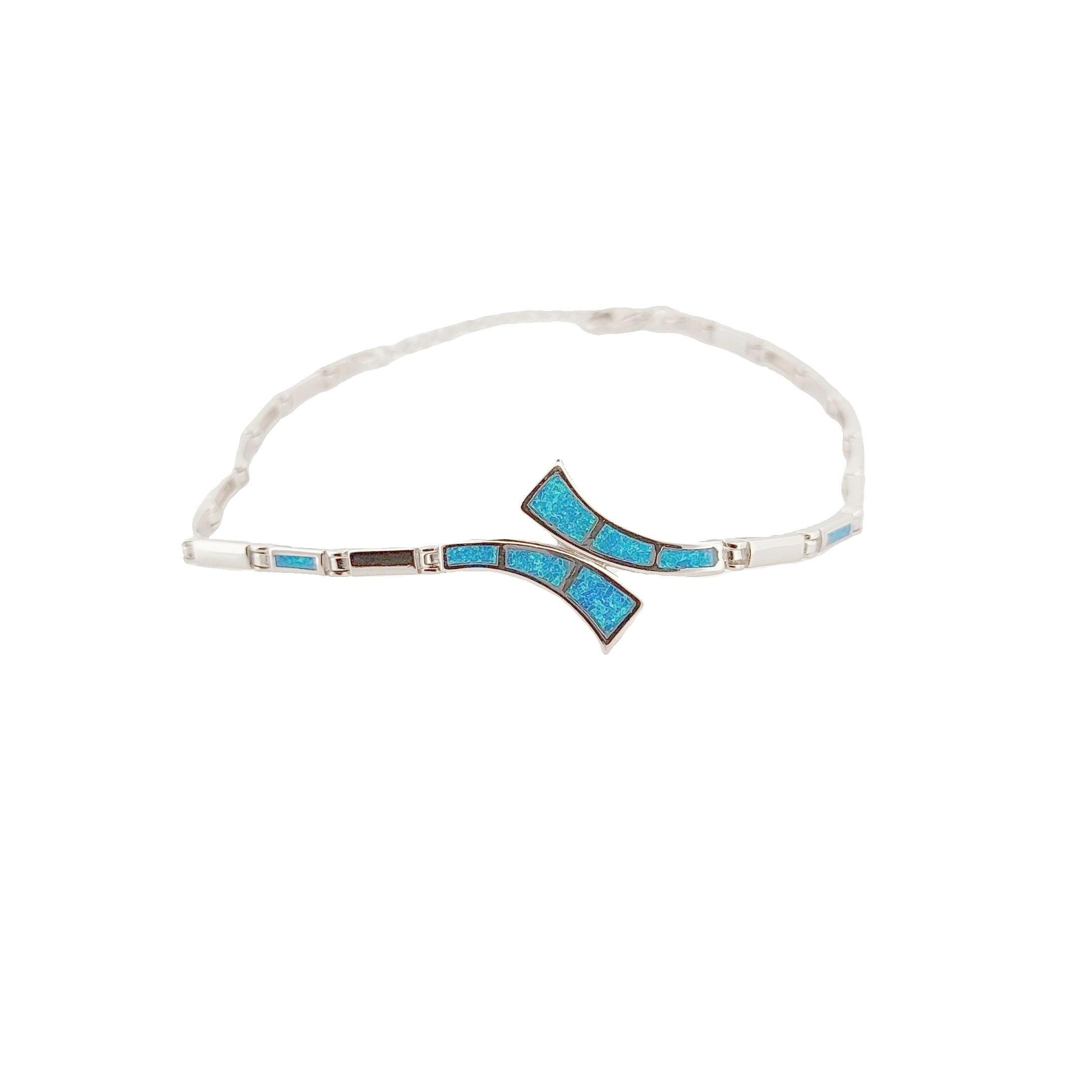 Blue Opal Silver Bracelet, Greek Design