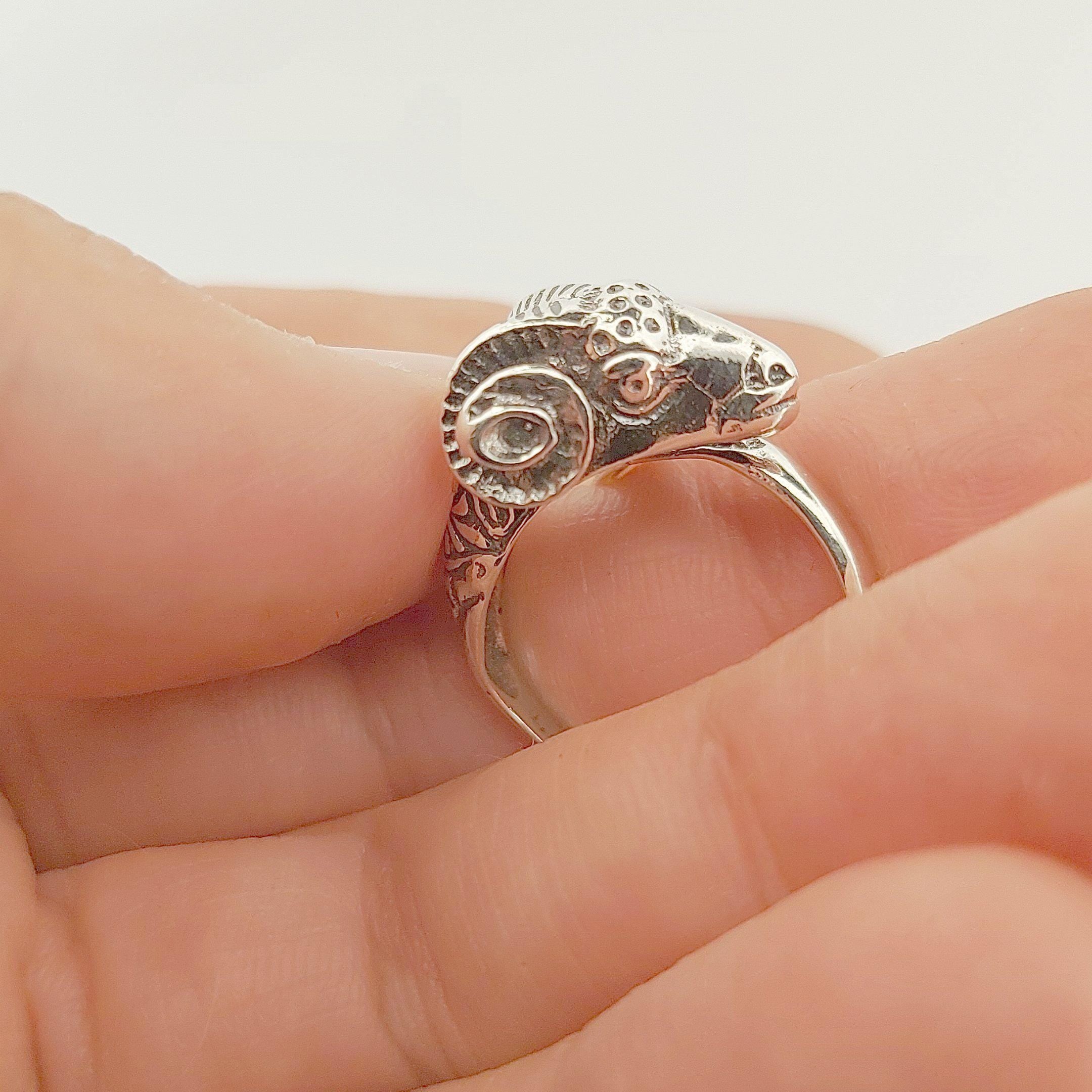 Silver Ram Head Ring: Adjustable Greek Mythology Statement Ring
