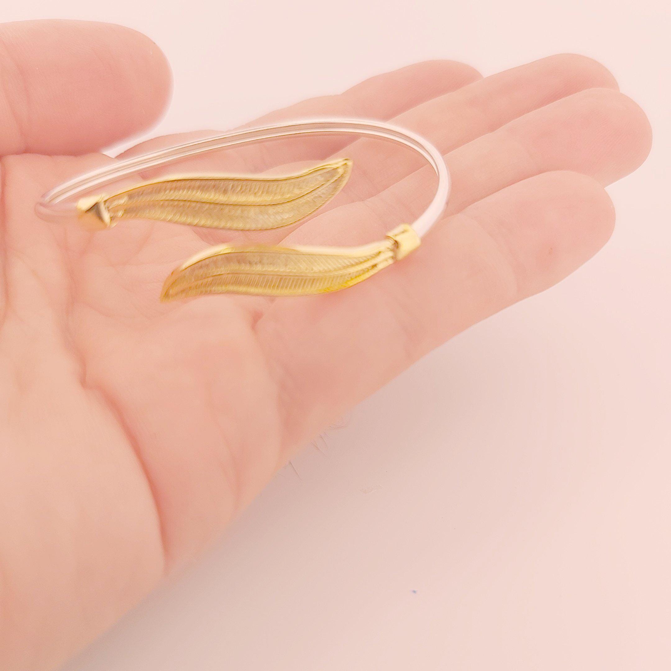 Gold Plated Olive Leaf Bangle Bracelet: Greek Inspired Design