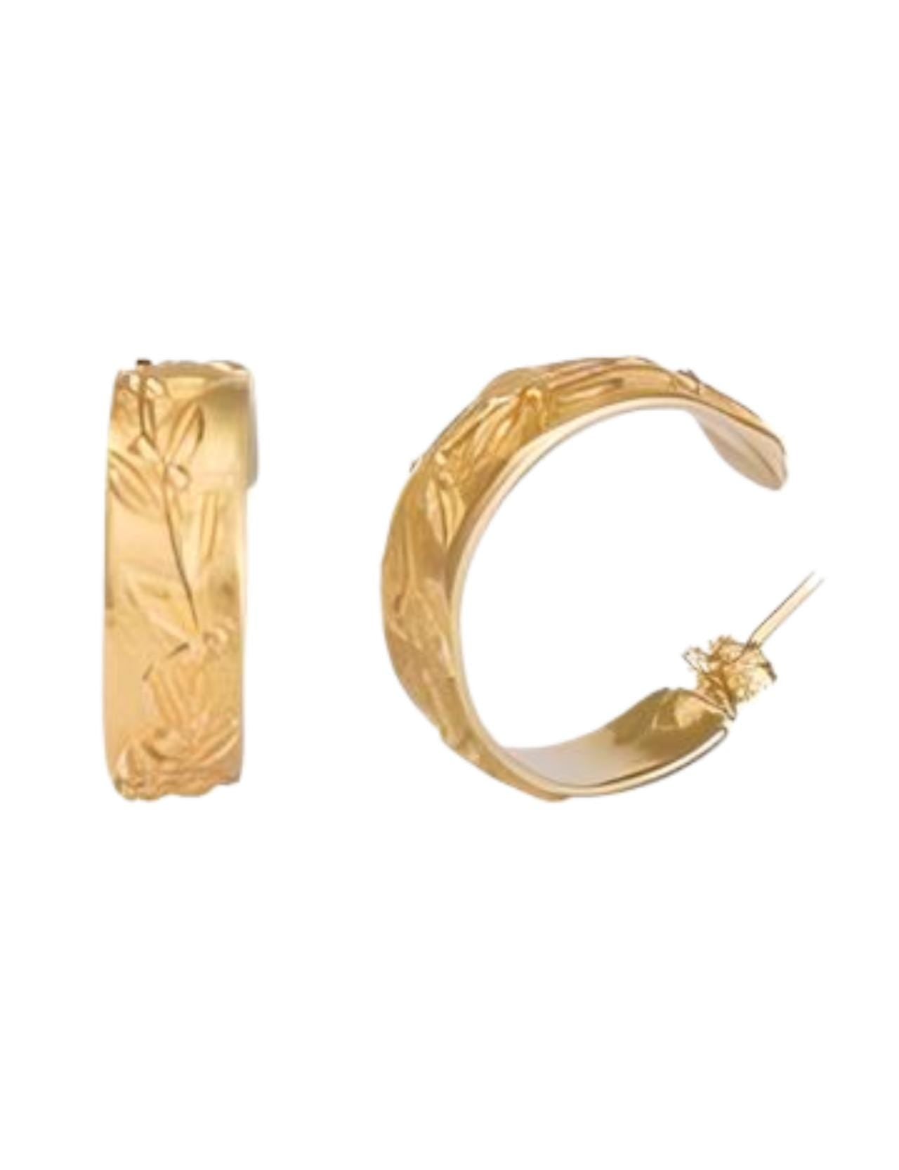 Gold Plated Olive Branch Hoop Earrings: Greek Motif Design