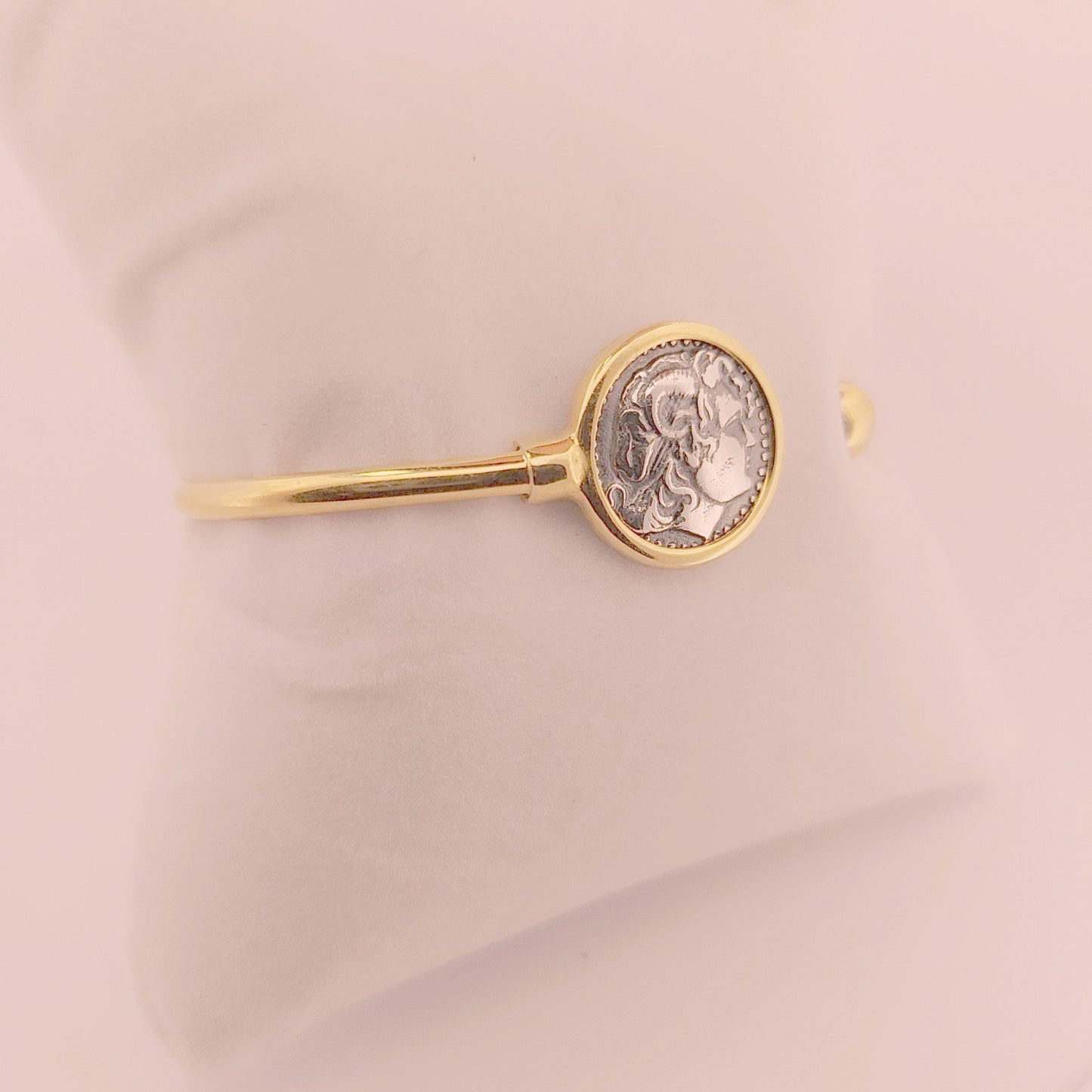 Alexander the Great Bracelet, Silver and Gold Plated, Greek Coin Bangle