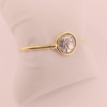 Alexander the Great Bracelet, Silver and Gold Plated, Greek Coin Bangle