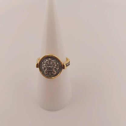 Silver Gold Plated Ring, Greek Architecture Design, Statement Ring