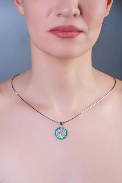 Sterling Silver Phaistos Disc Pendant: Blue Opal Inlay, Ancient Greek Design