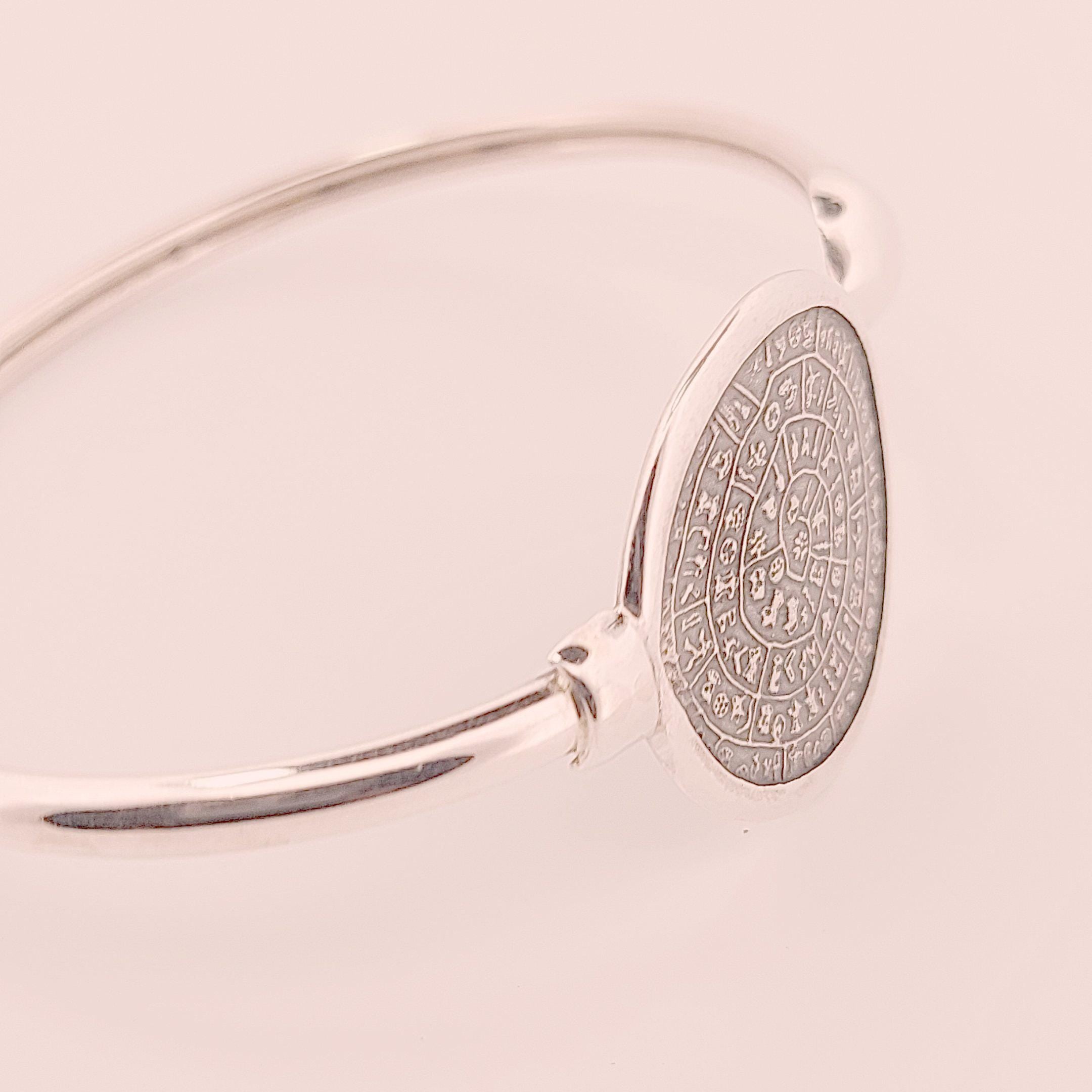 Sterling Silver Phaistos Disc Bracelet: Ancient Minoan Design