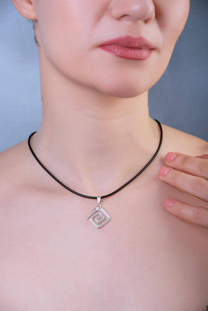 Sterling Silver Greek Key Pendant: Meander Design Charm