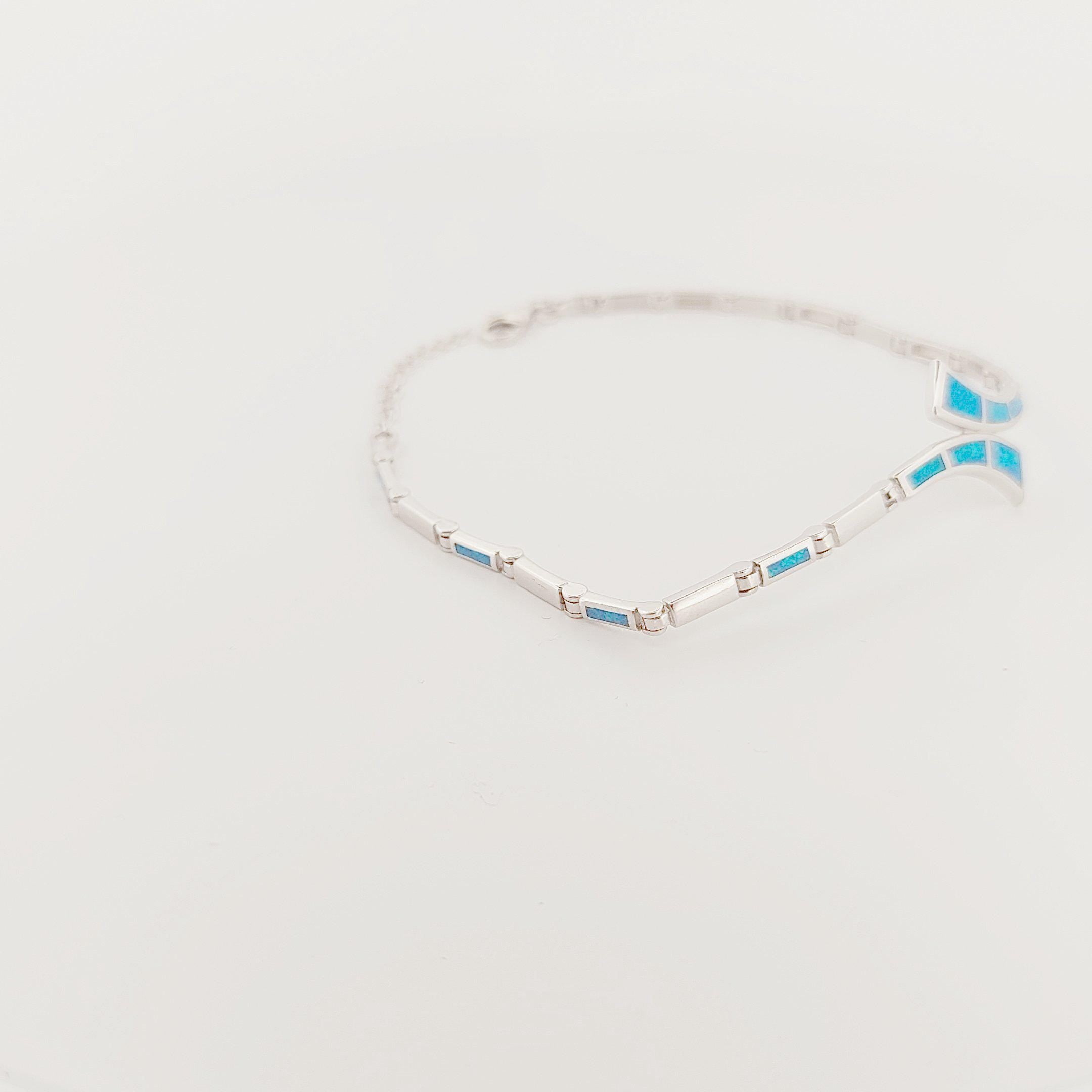 Blue Opal Silver Bracelet, Greek Design